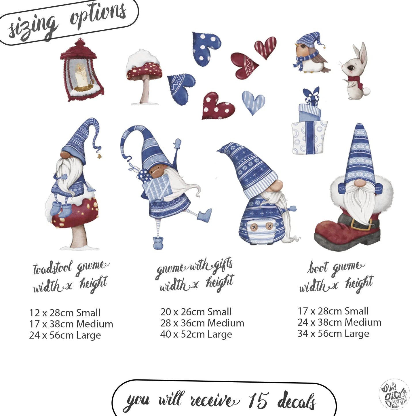 Blue Boy Gnome Window Decal Set - Dizzy Duck Designs