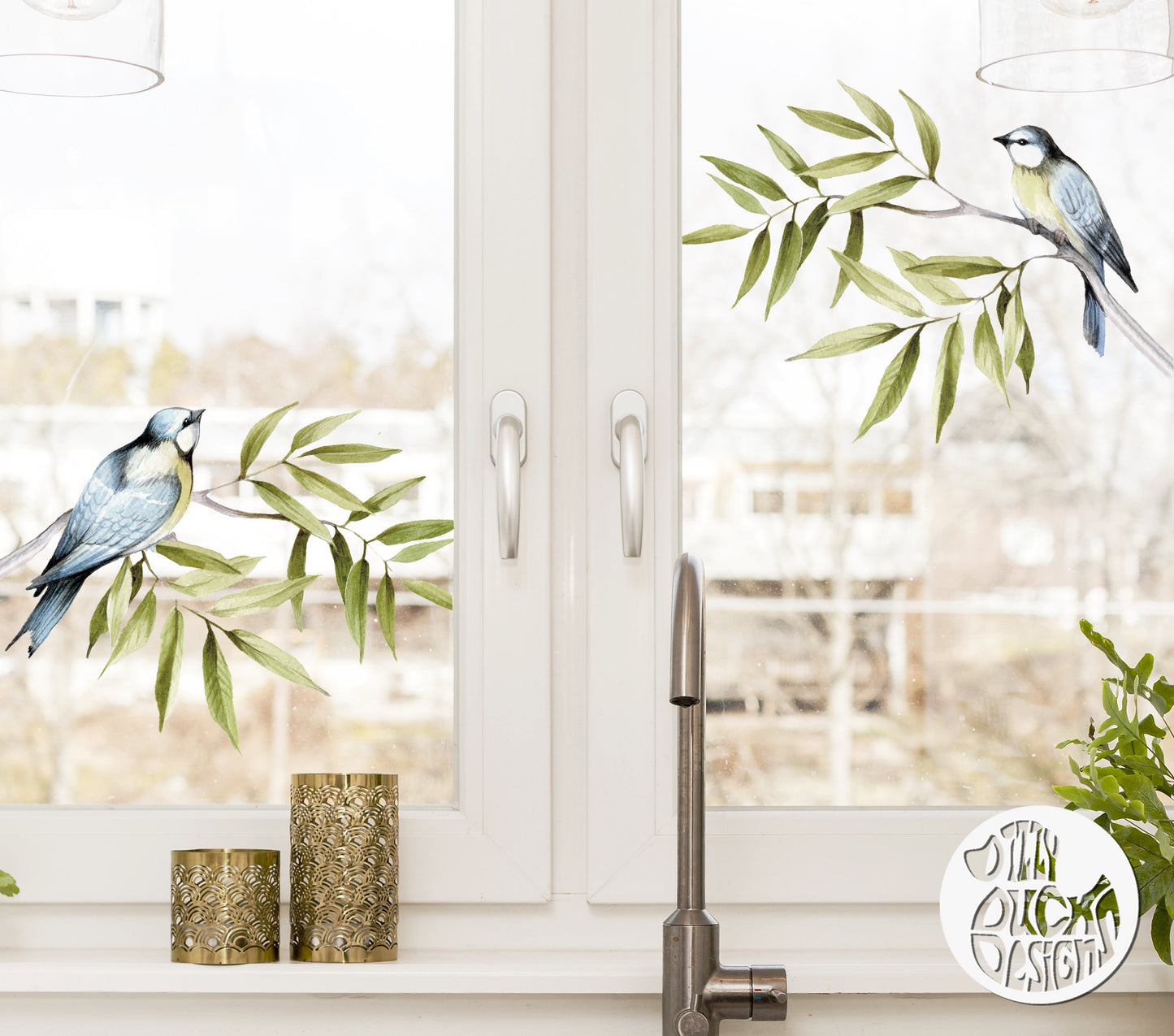 Blue Tits on Branches Window Decal - Dizzy Duck Designs
