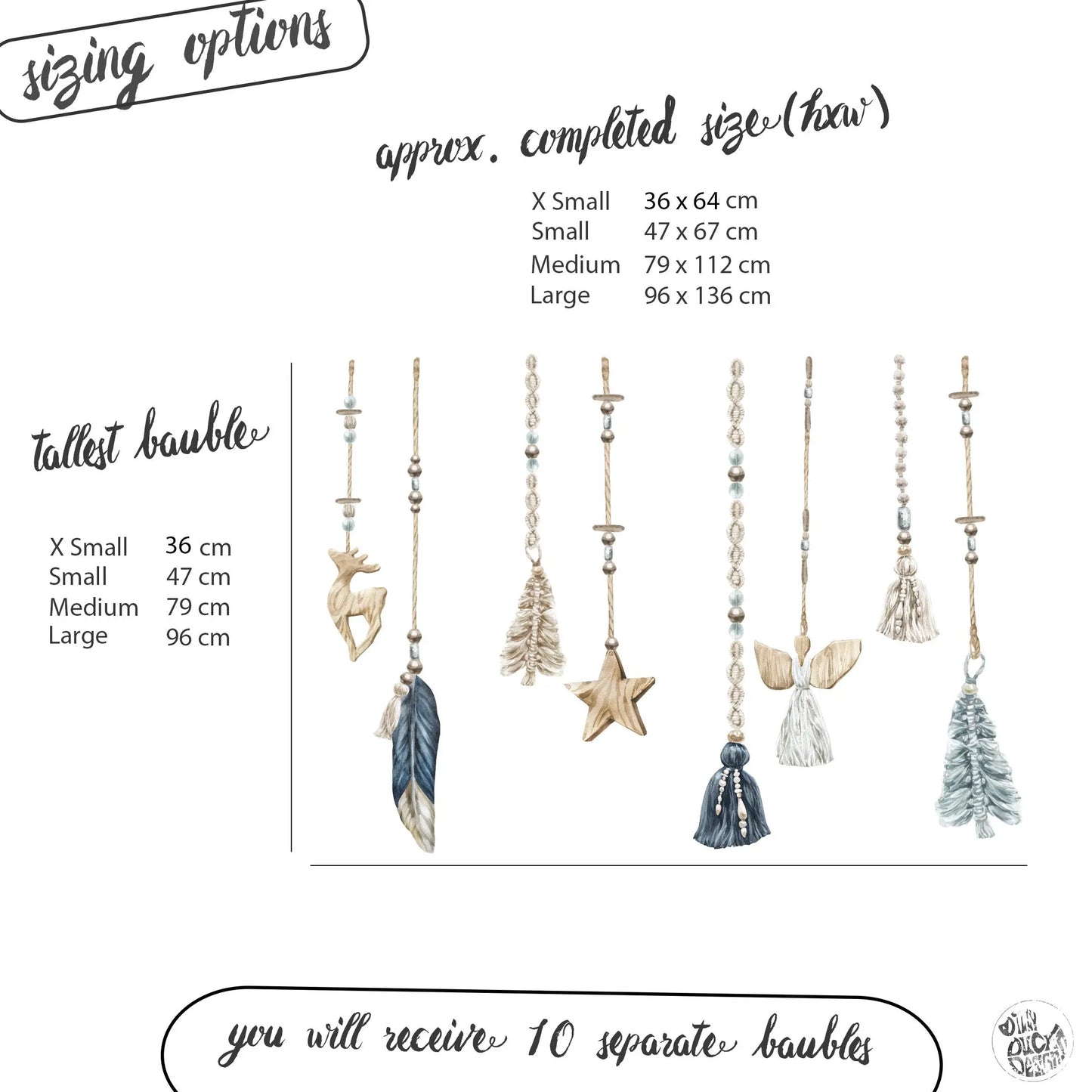 Boho Christmas Baubles Window Decals - Blue Macrame - Dizzy Duck Designs