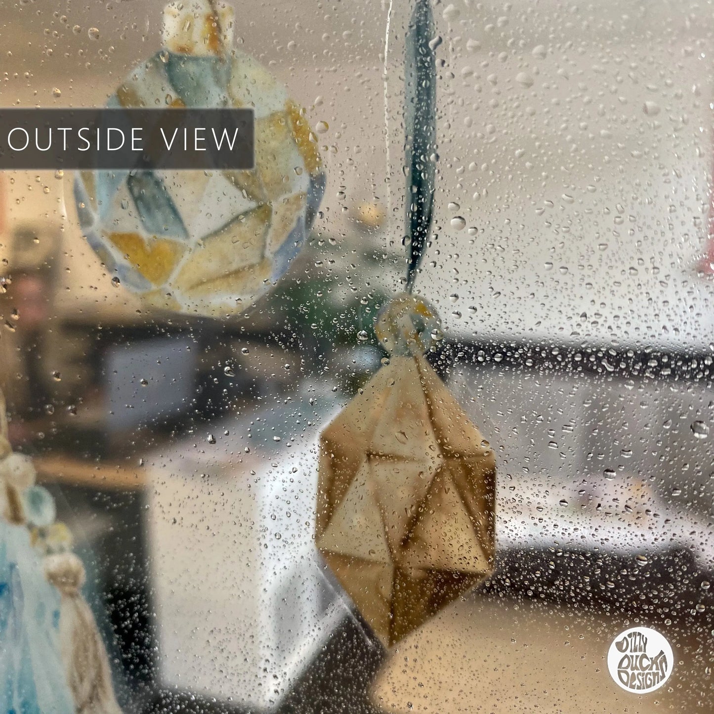 Boho Christmas Baubles Window Decals - Gold Blue - Dizzy Duck Designs