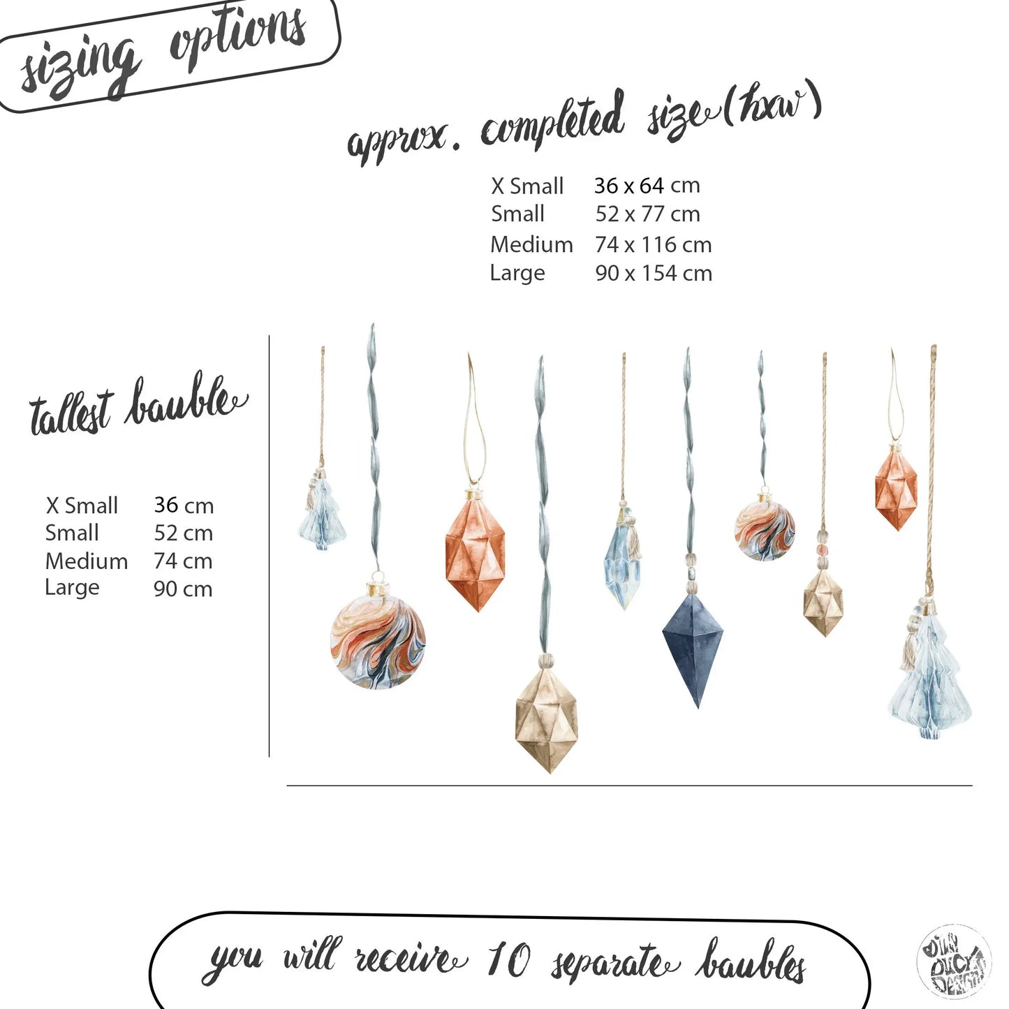 Boho Christmas Baubles Window Decals - Red Blue - Dizzy Duck Designs