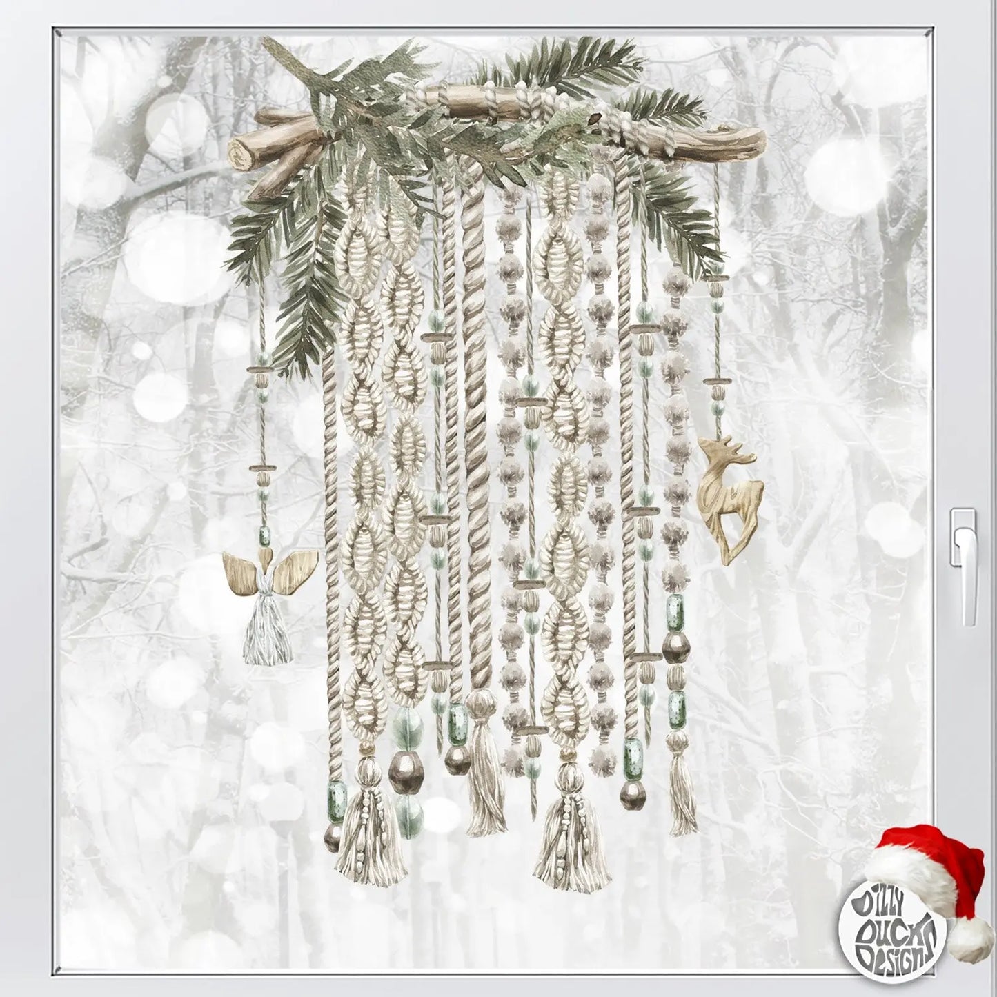 Boho Christmas Macrame Window Decal - Dizzy Duck Designs