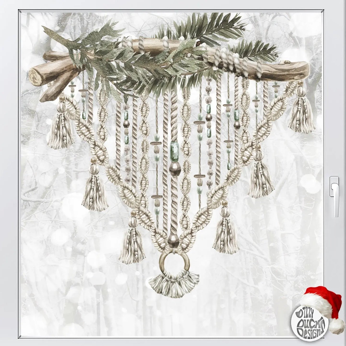 Boho Christmas Macrame Window Decal - Dizzy Duck Designs