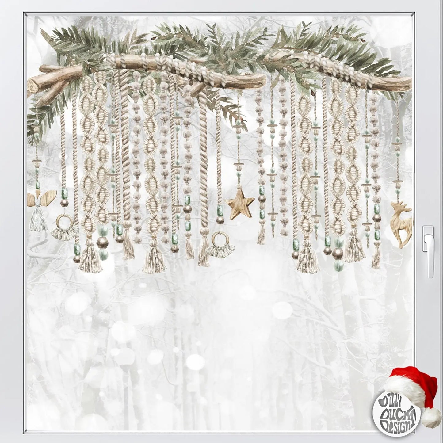 Boho Christmas Macrame Window Decal - Dizzy Duck Designs