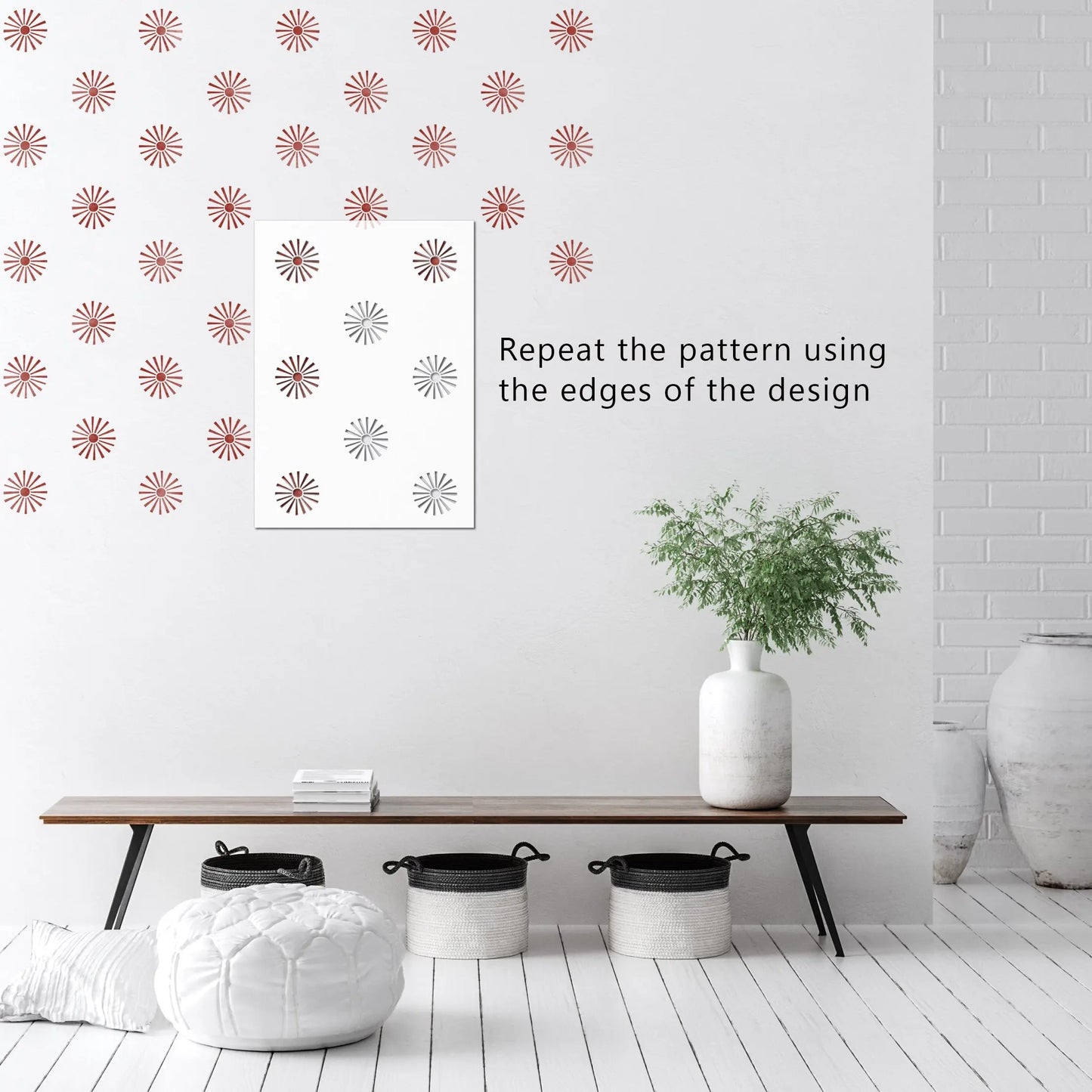 Boho Sun Rays Full Sun Wall Stencil - Dizzy Duck Designs