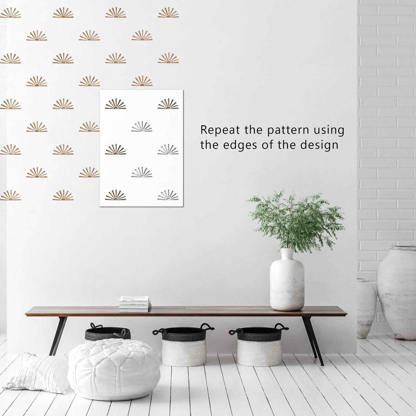 Boho Sun Rays Sunrise Wall Stencil - Dizzy Duck Designs