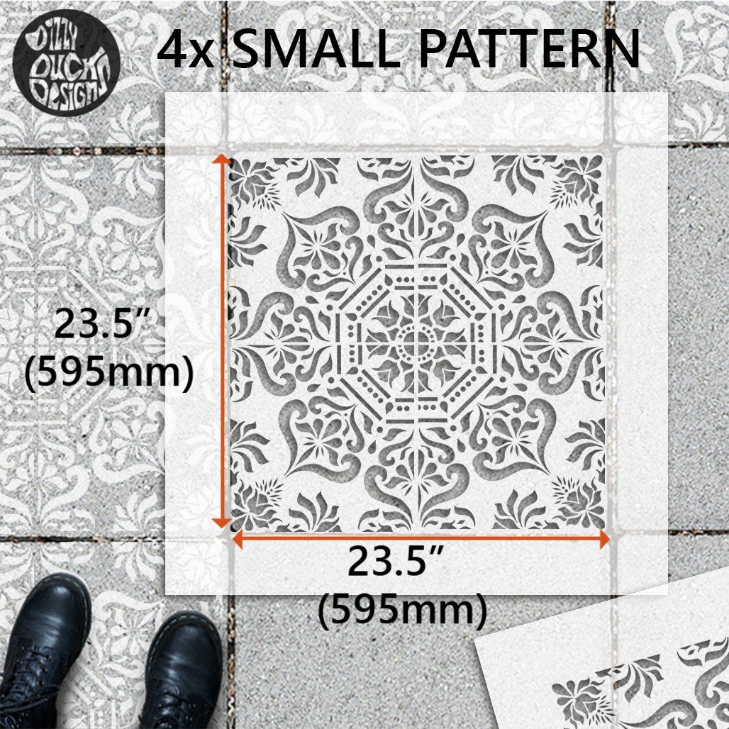 Bukhara Patio Stencil - Square Slabs - Dizzy Duck Designs