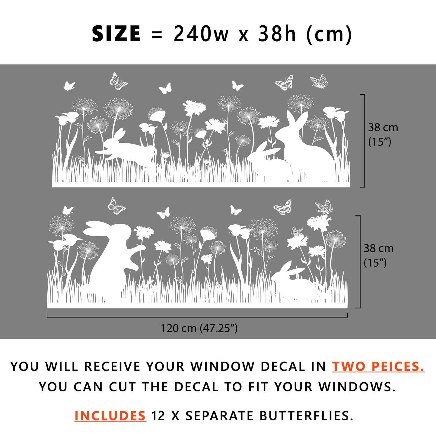 Bunny Meadow Border Window Decal - Short - Dizzy Duck Designs