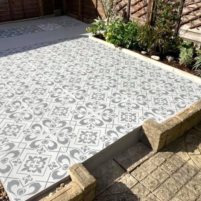 Cassis Patio Stencil - Square Slabs - Dizzy Duck Designs
