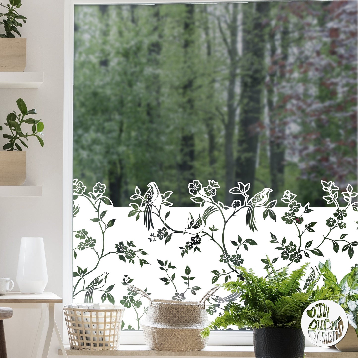 Chinoiserie Clear Window Privacy Border (White) - Dizzy Duck Designs