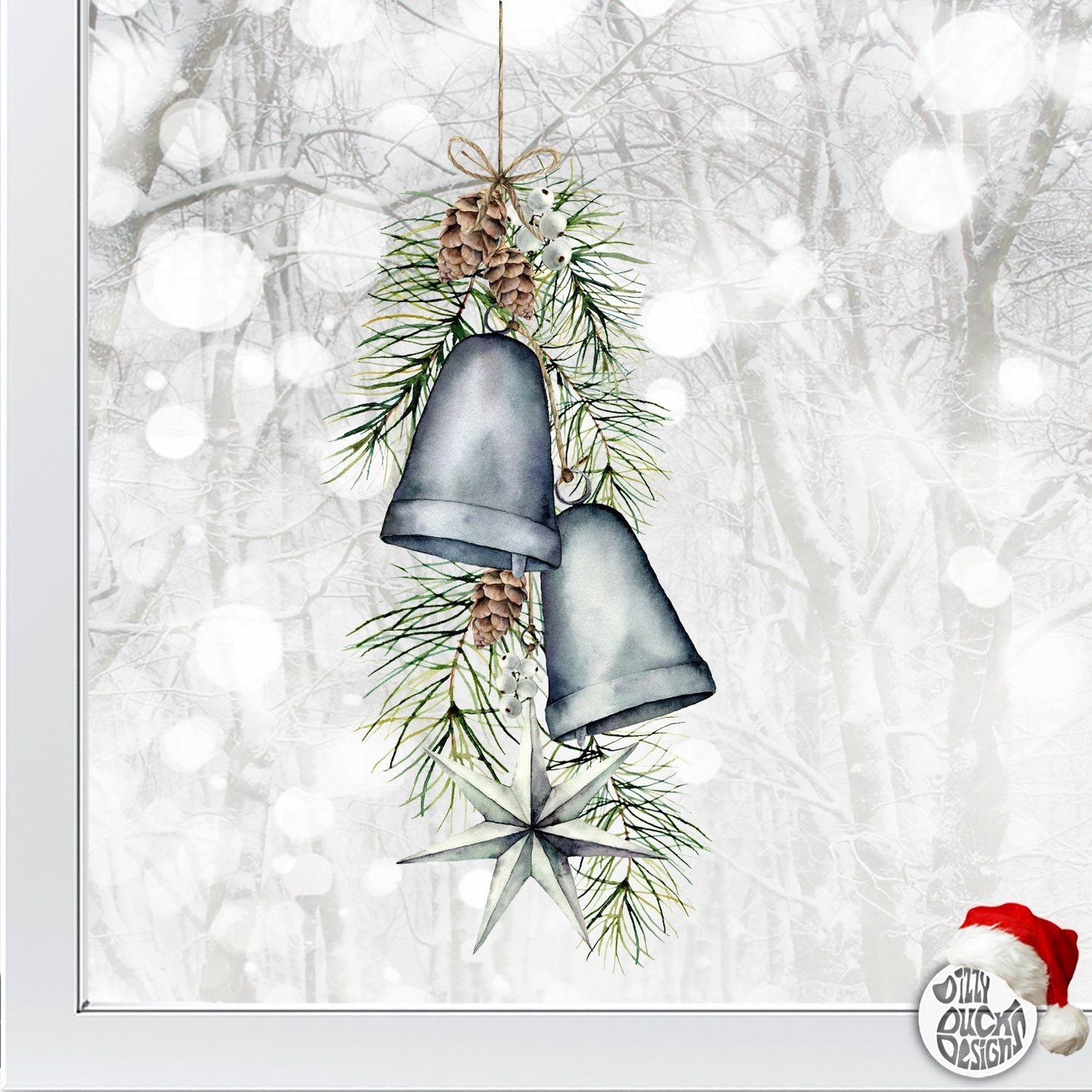 Christmas Bells & Star Window Decal - Dizzy Duck Designs