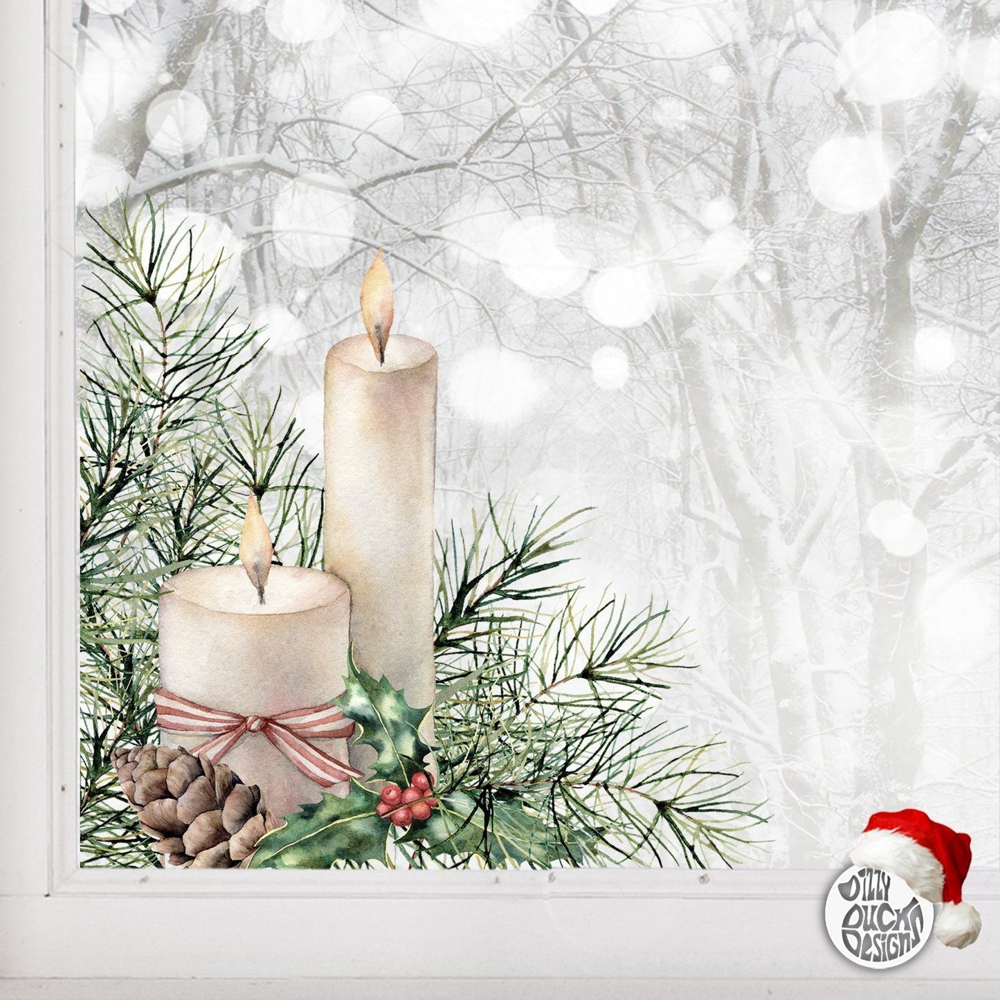 2x Christmas Candle Corner Window Clings - Dizzy Duck Designs