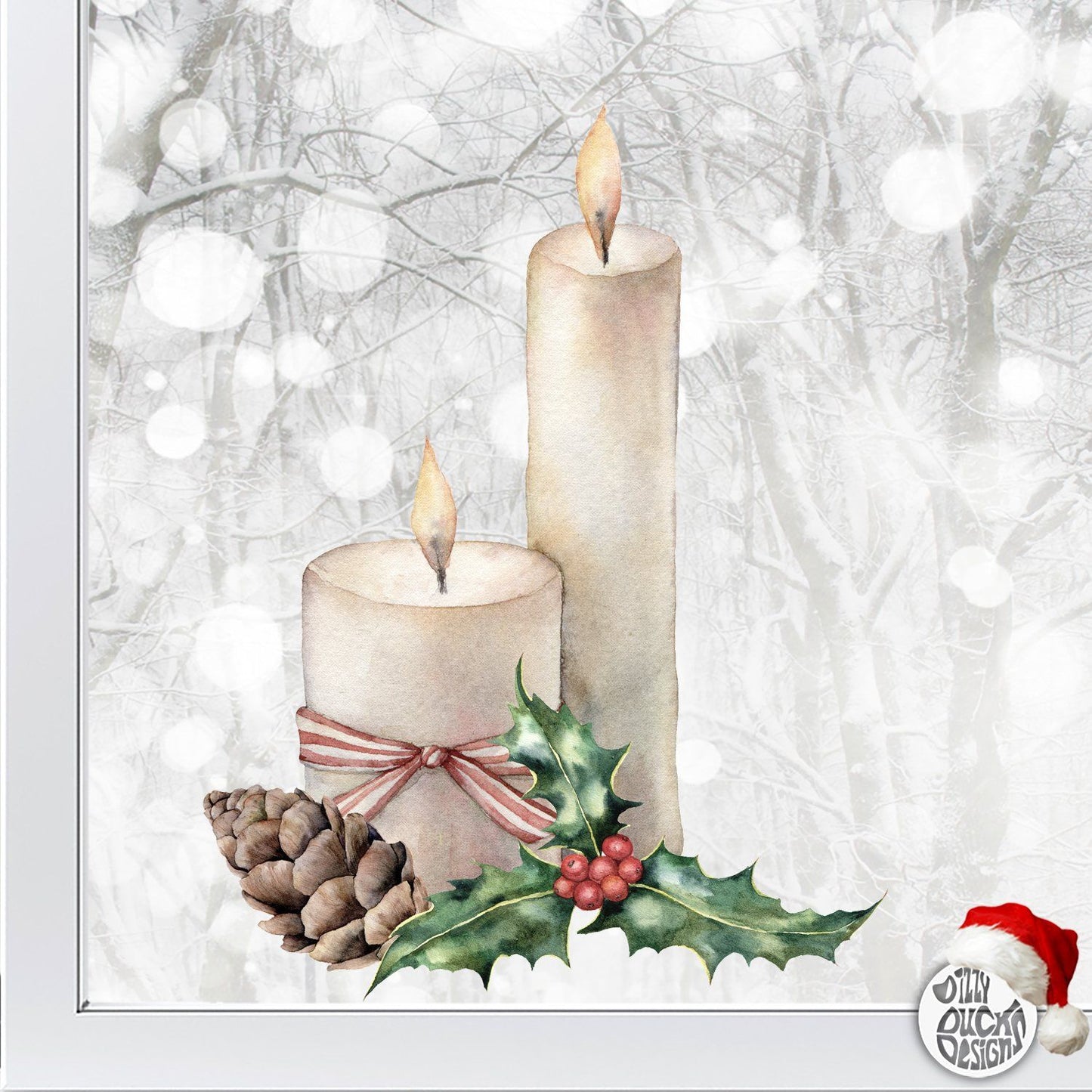 Christmas Candle & Holly Window Decal - Dizzy Duck Designs
