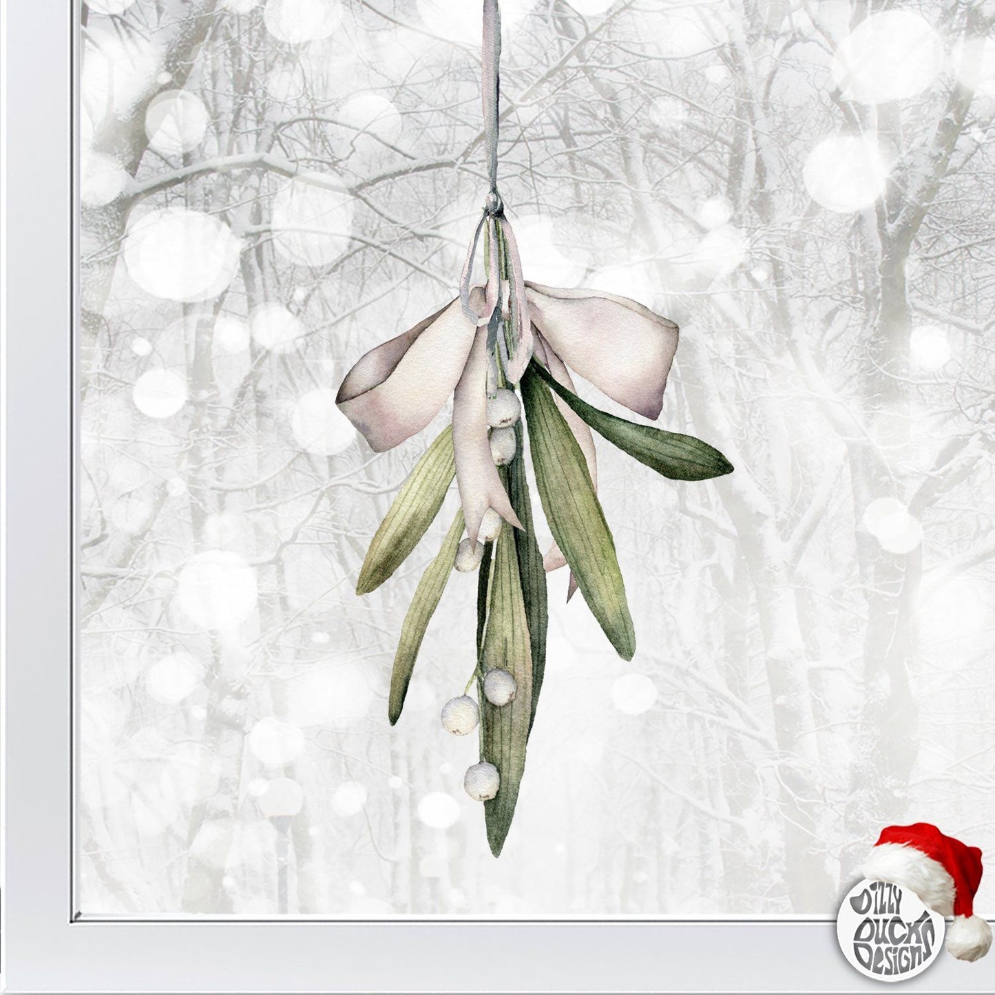 Christmas Mistletoe & Bow Window Decal - Dizzy Duck Designs