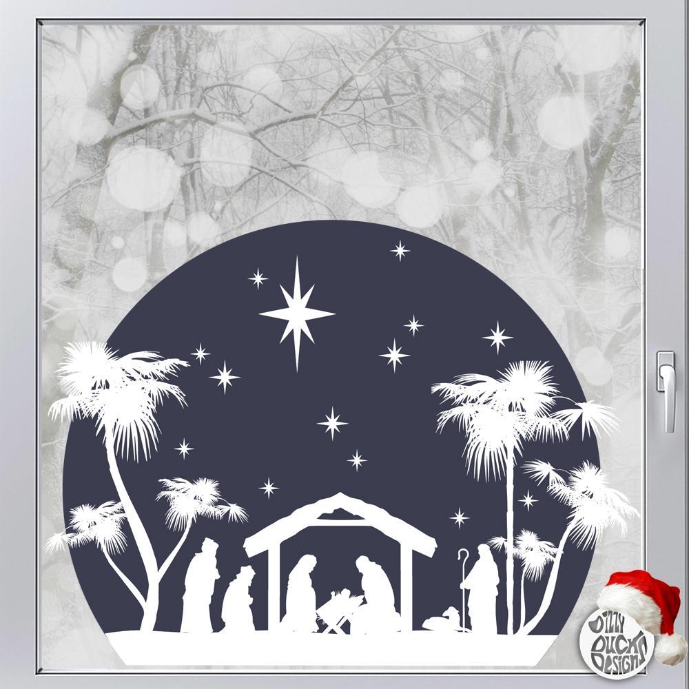 Christmas Nativity Circle Window Decal - Blue - Dizzy Duck Designs