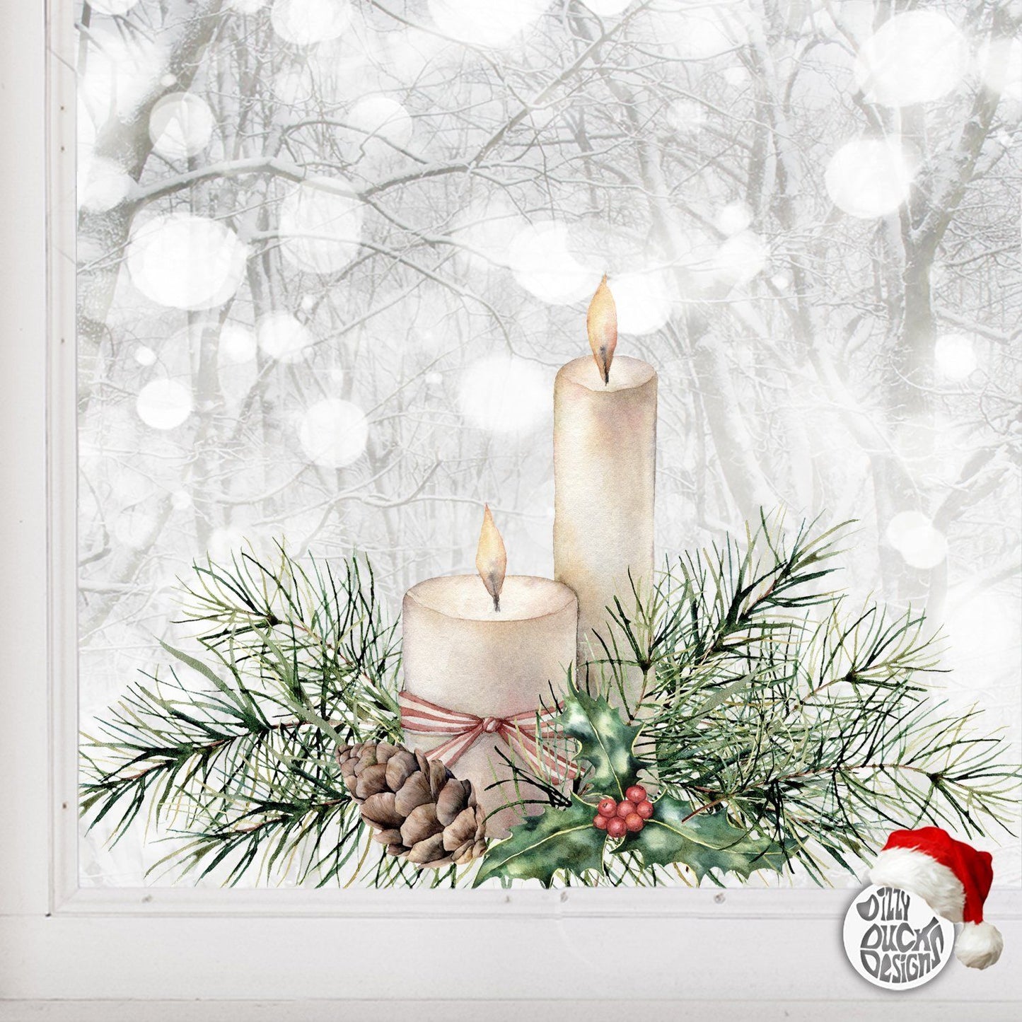 Christmas Pine Candle Window Decal - Dizzy Duck Designs