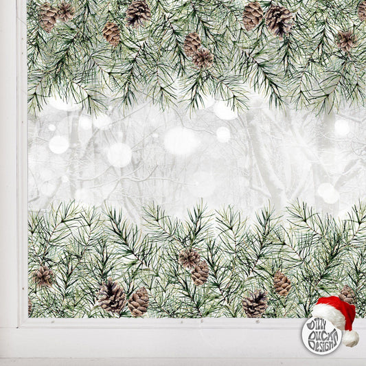 Decal Christmas Pine Cone Border Window Decal Dizzy Duck Designs