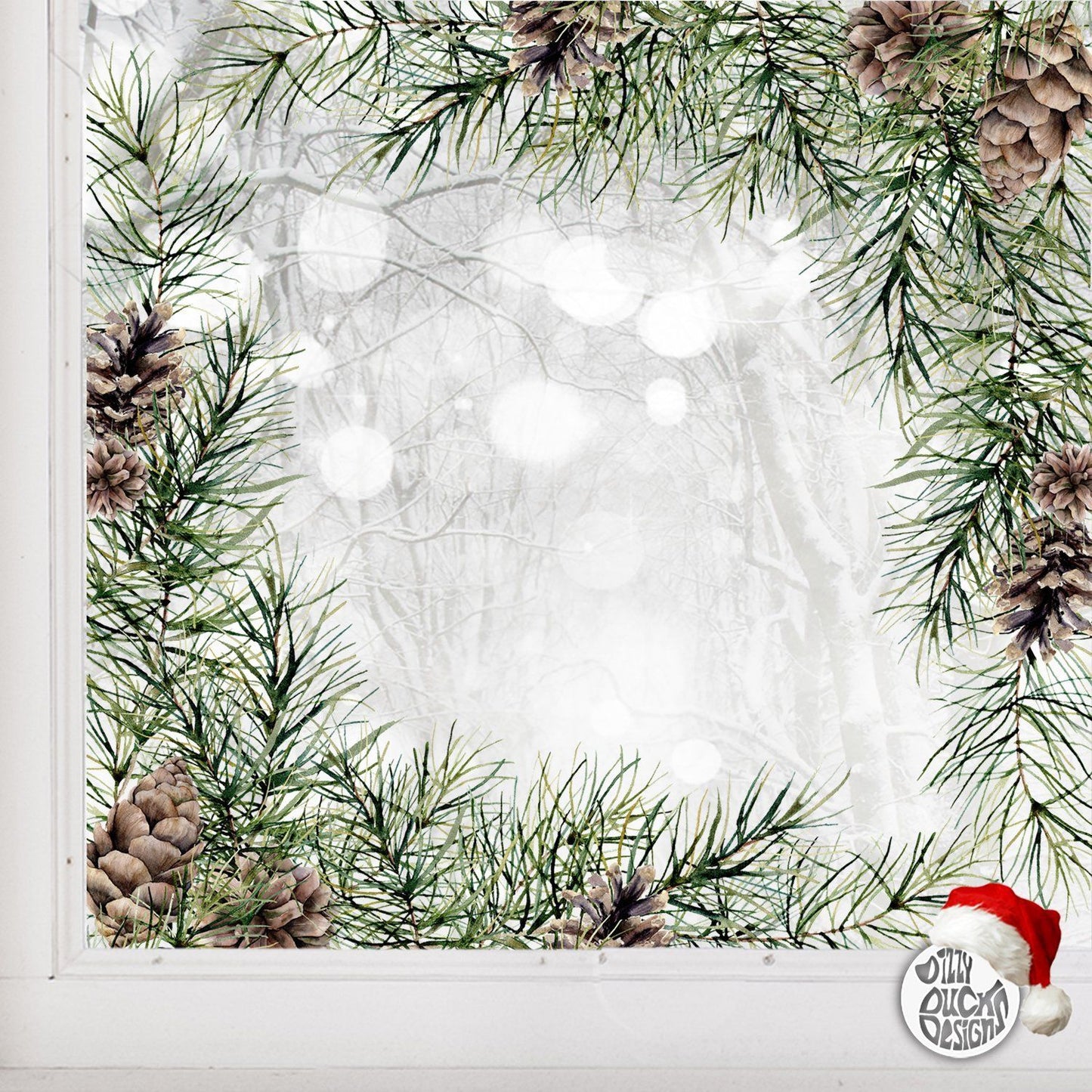 2x Christmas Pine Cone Corner Window Decals - Dizzy Duck Designs