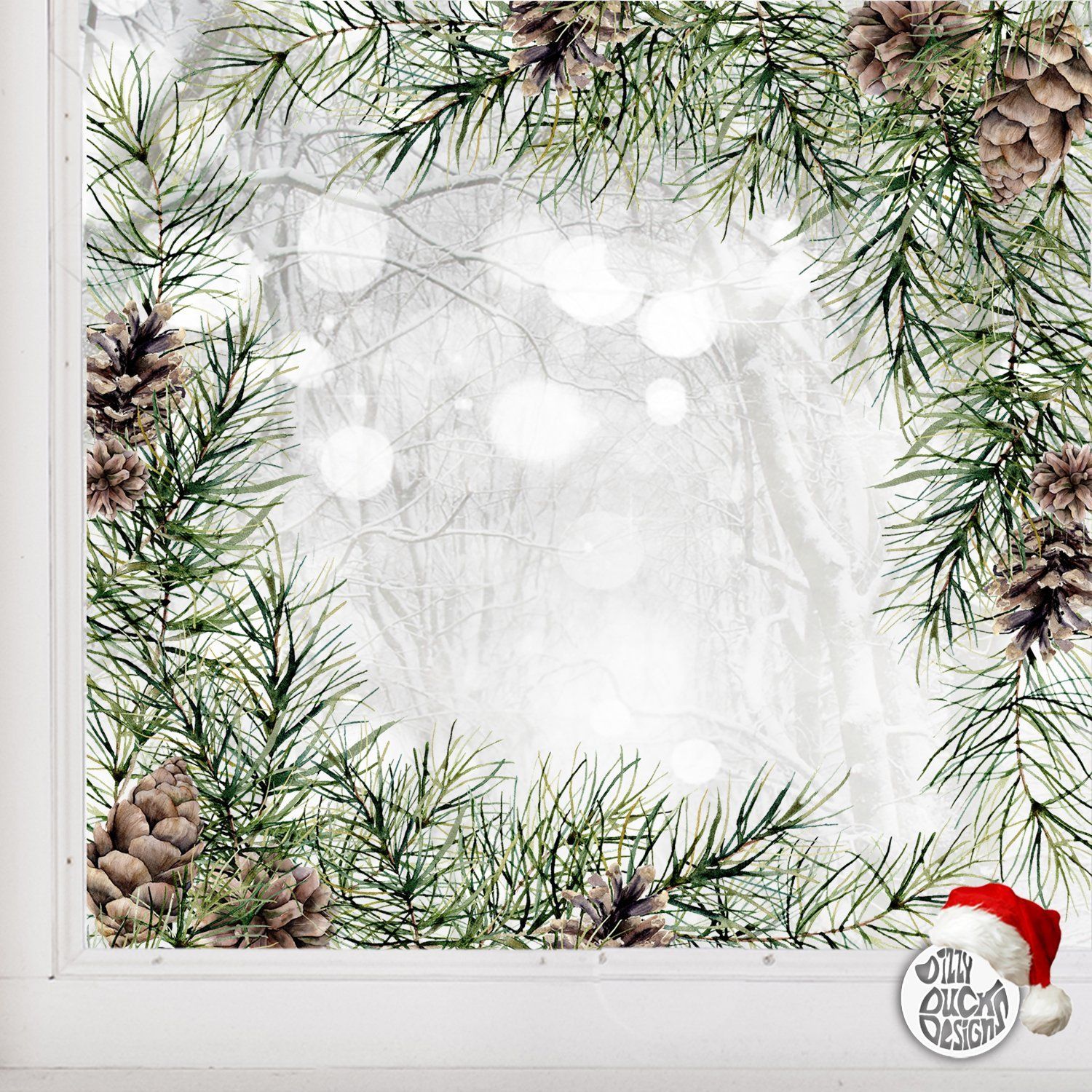 Decal Christmas Pine Cone Corner Window Decal Dizzy Duck Designs