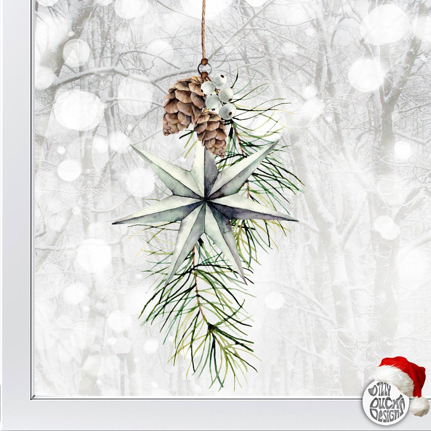 Christmas Pine & Star Window Decal - Dizzy Duck Designs