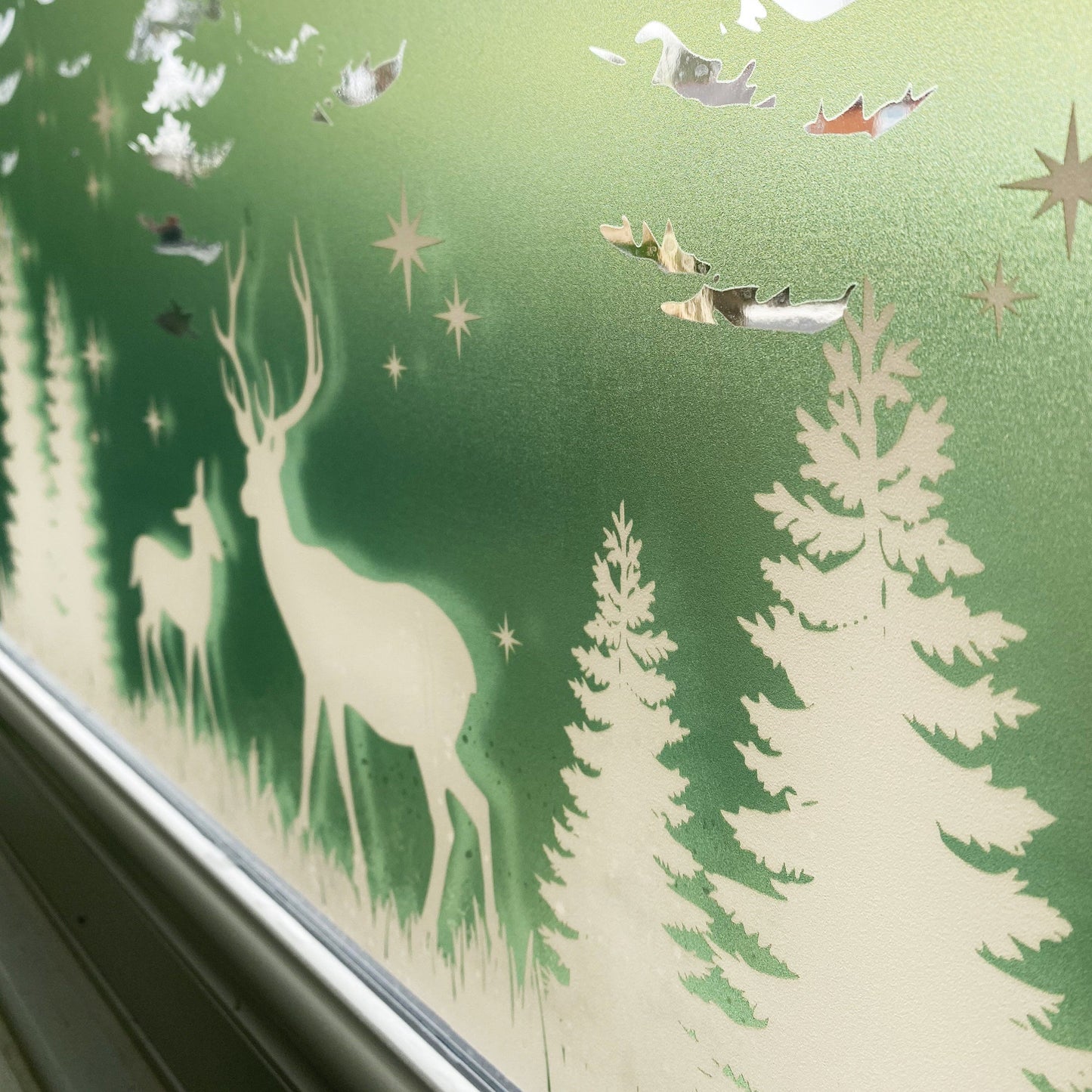 Christmas Trees & Stag Window Decal - Green - Dizzy Duck Designs