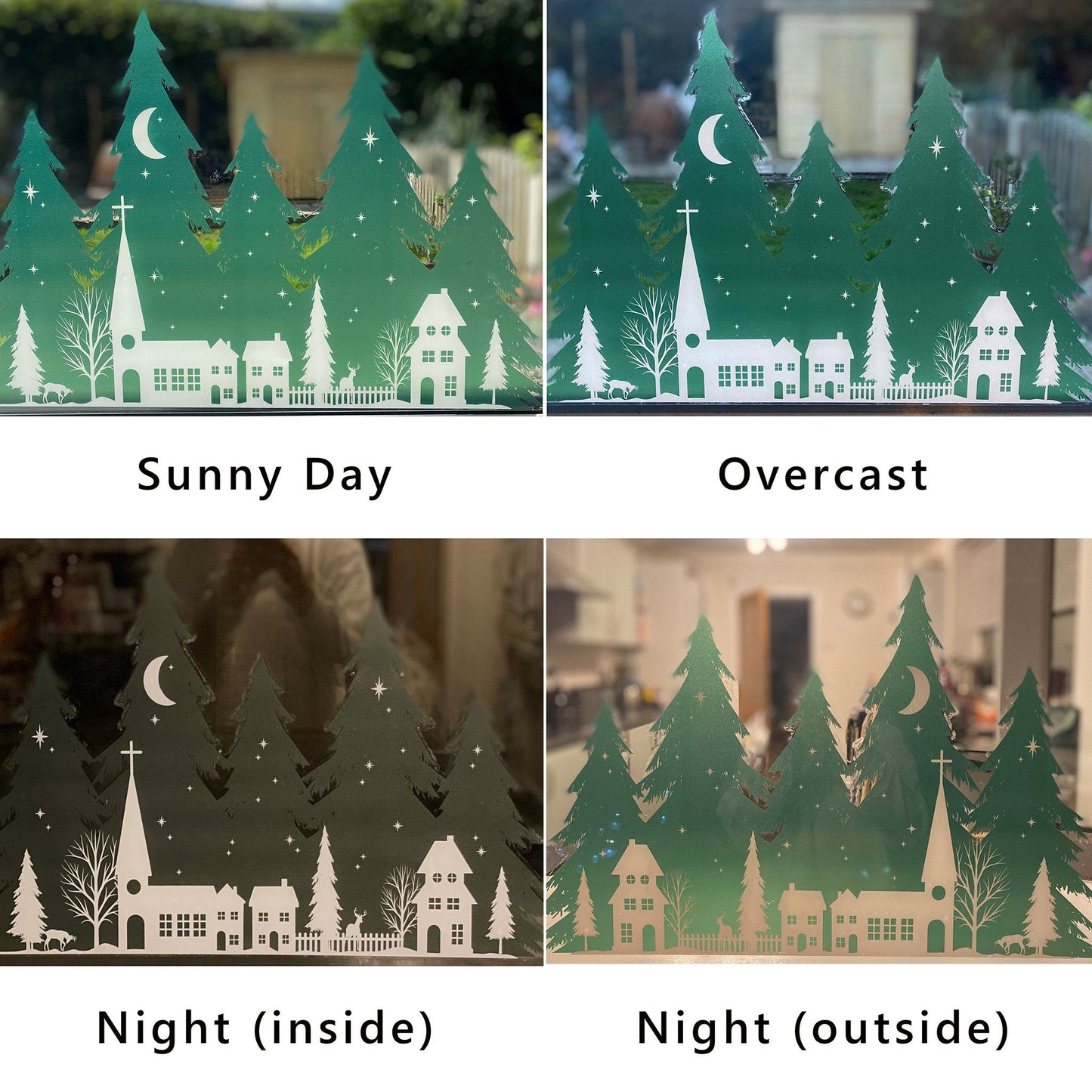 Christmas Trees & Village Window Decal - Green - Dizzy Duck Designs