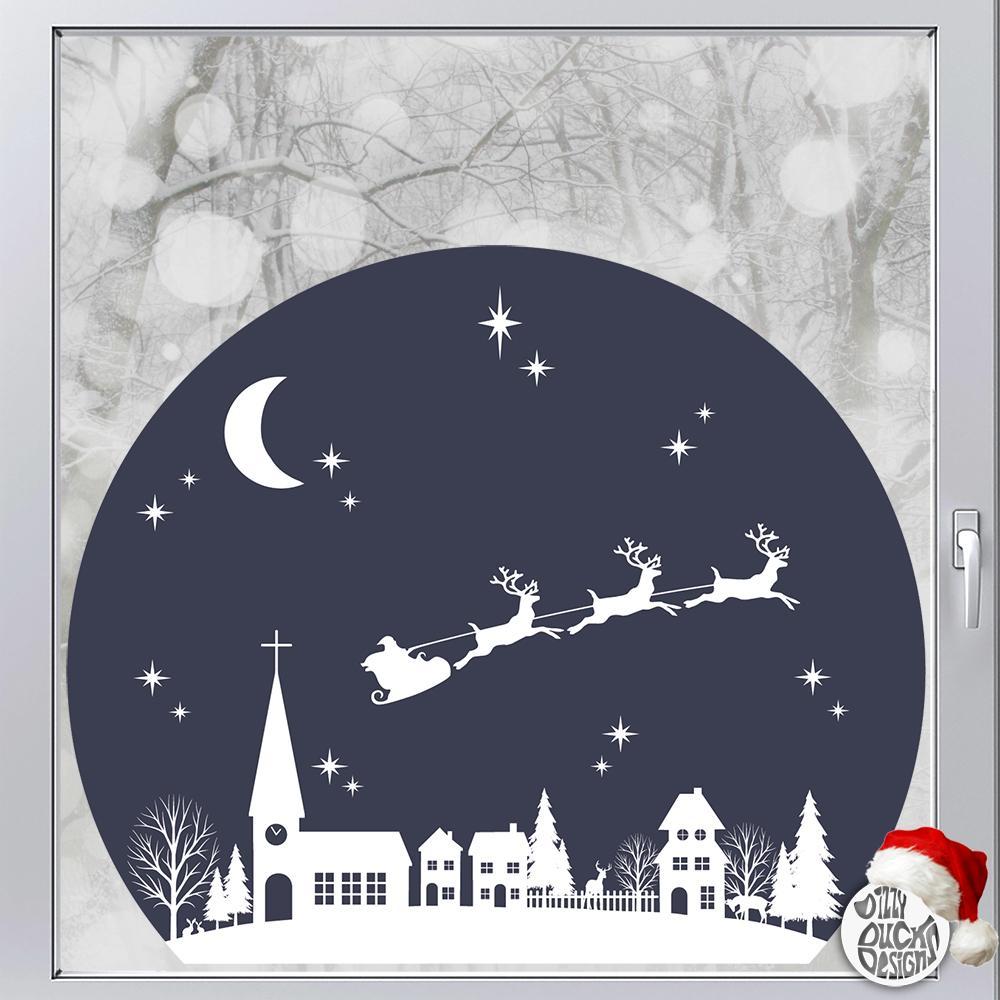 Christmas Village Circle Window Decal - Blue - Dizzy Duck Designs