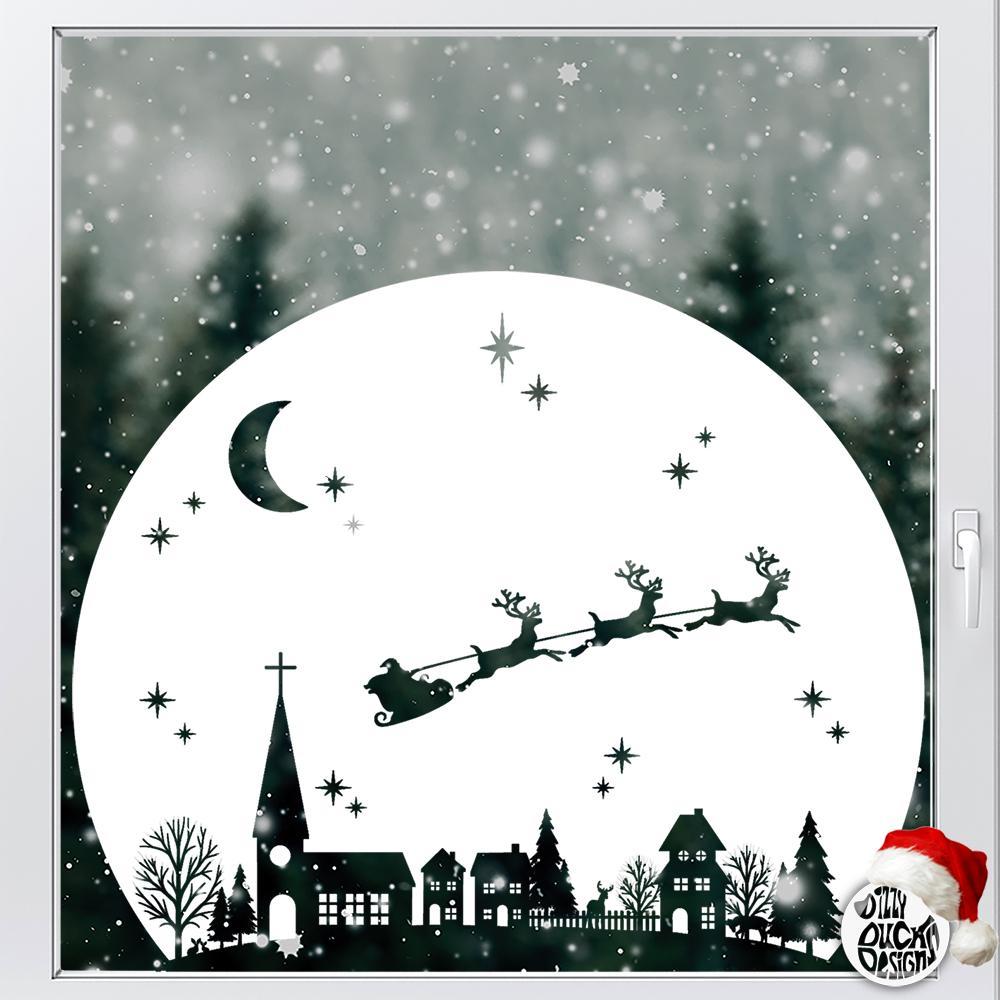 Christmas Village Circle Window Decal - White - Dizzy Duck Designs