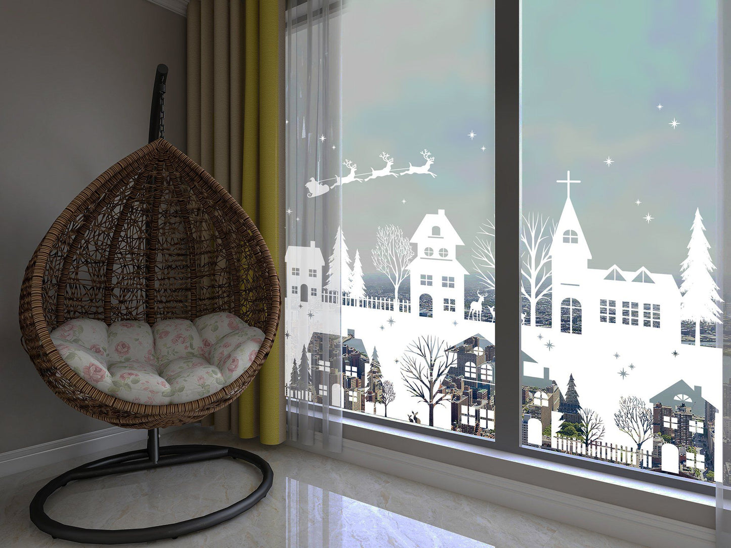 Christmas Village (Tall) Window Decal - Dizzy Duck Designs