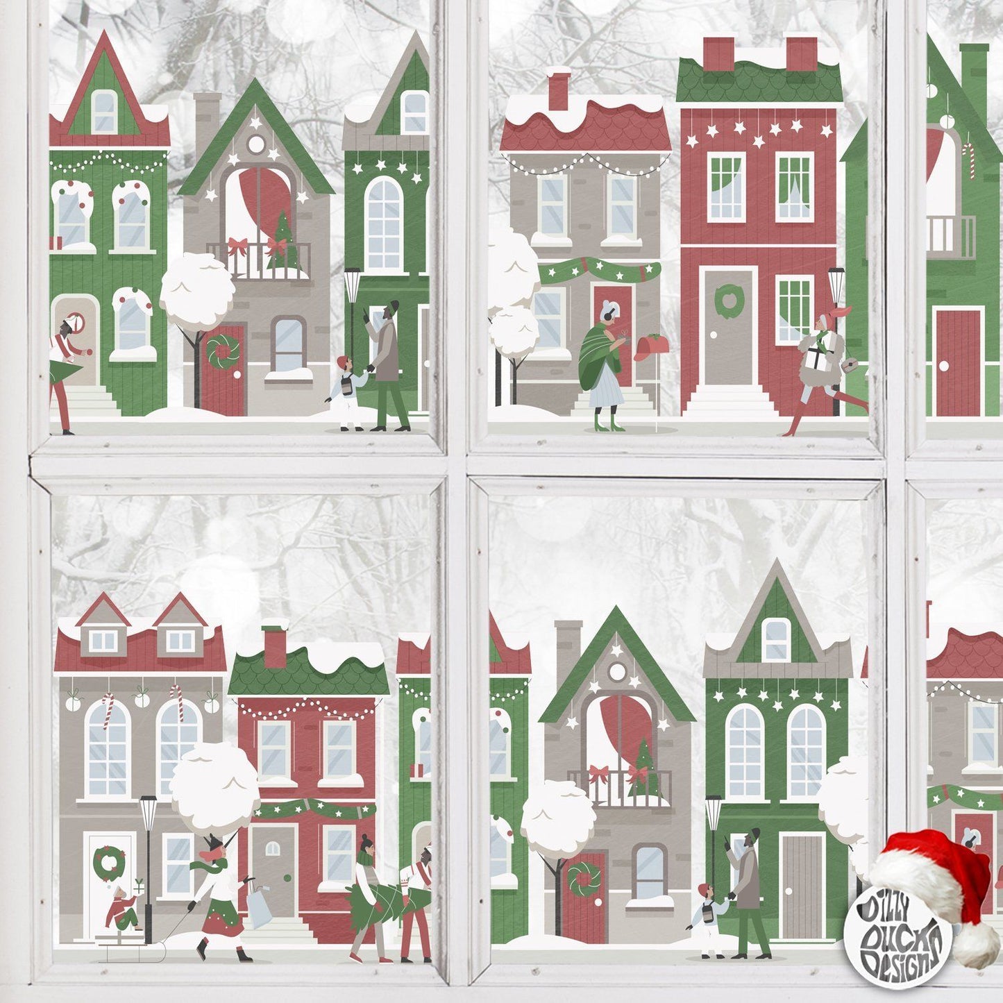 Christmas Winter City Border Window Decal - Dizzy Duck Designs