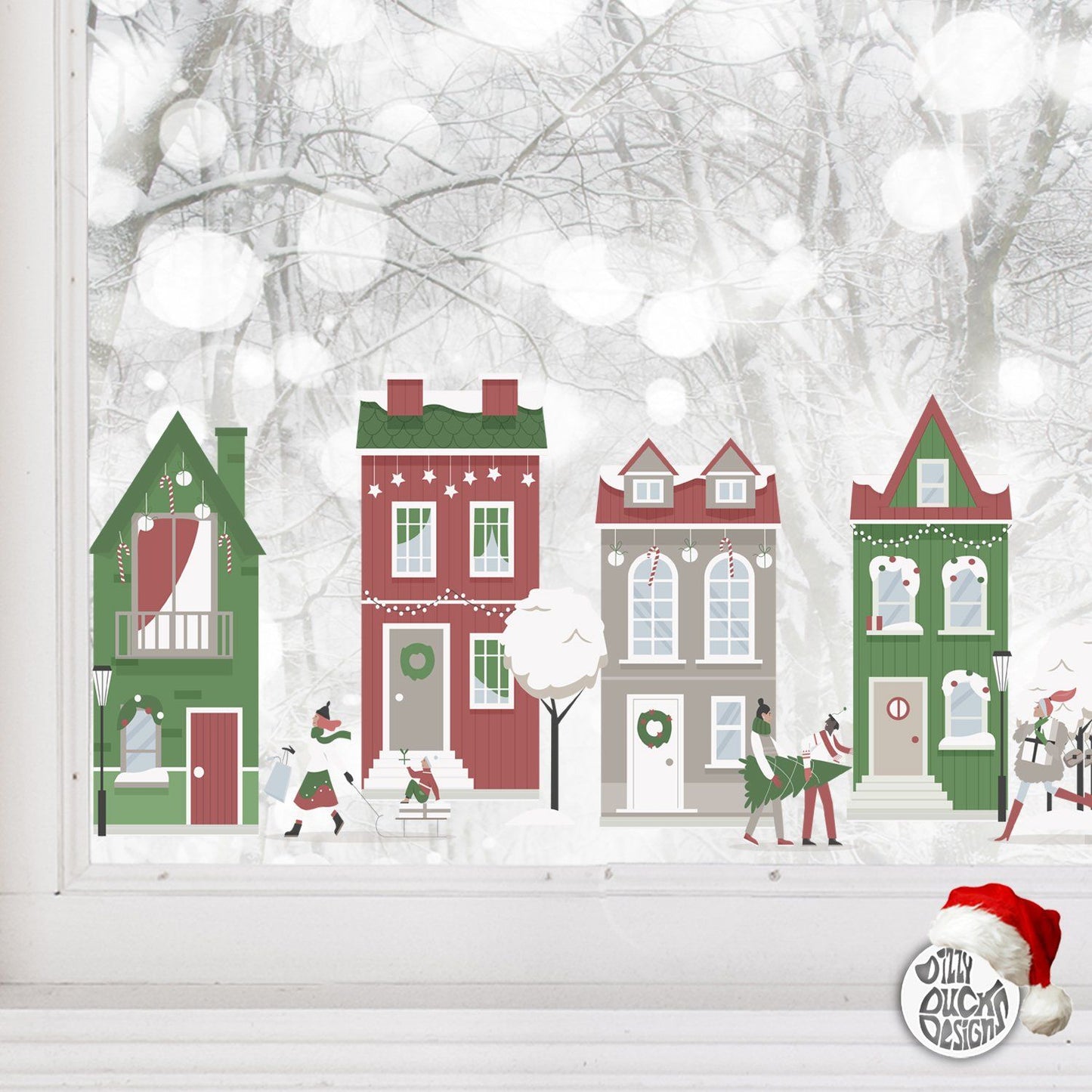 Decal Christmas Winter City Window Decal Set Dizzy Duck Designs