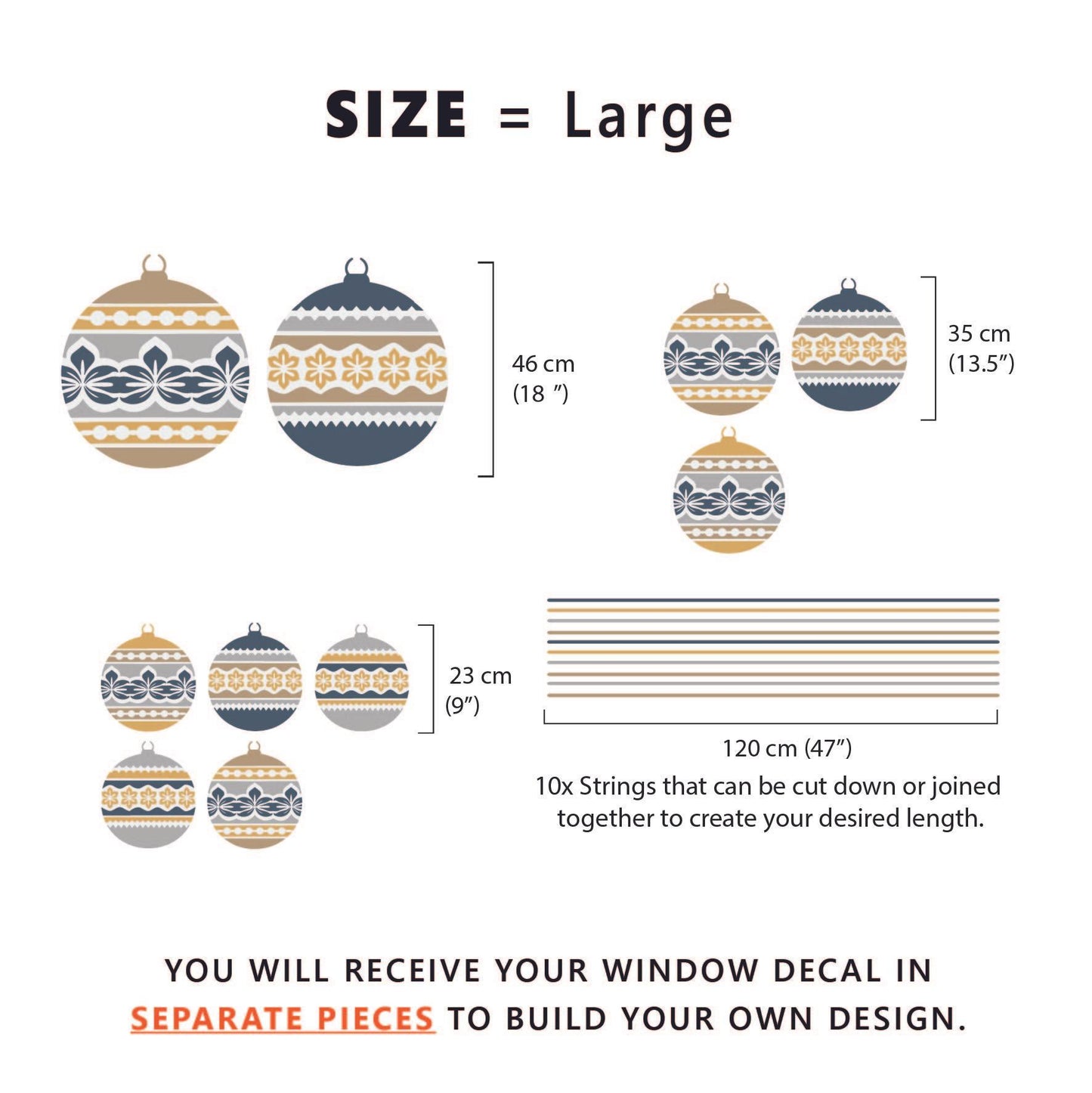 10 Nordic Christmas Bauble Window Decals - Blue/Yellow - Dizzy Duck Designs