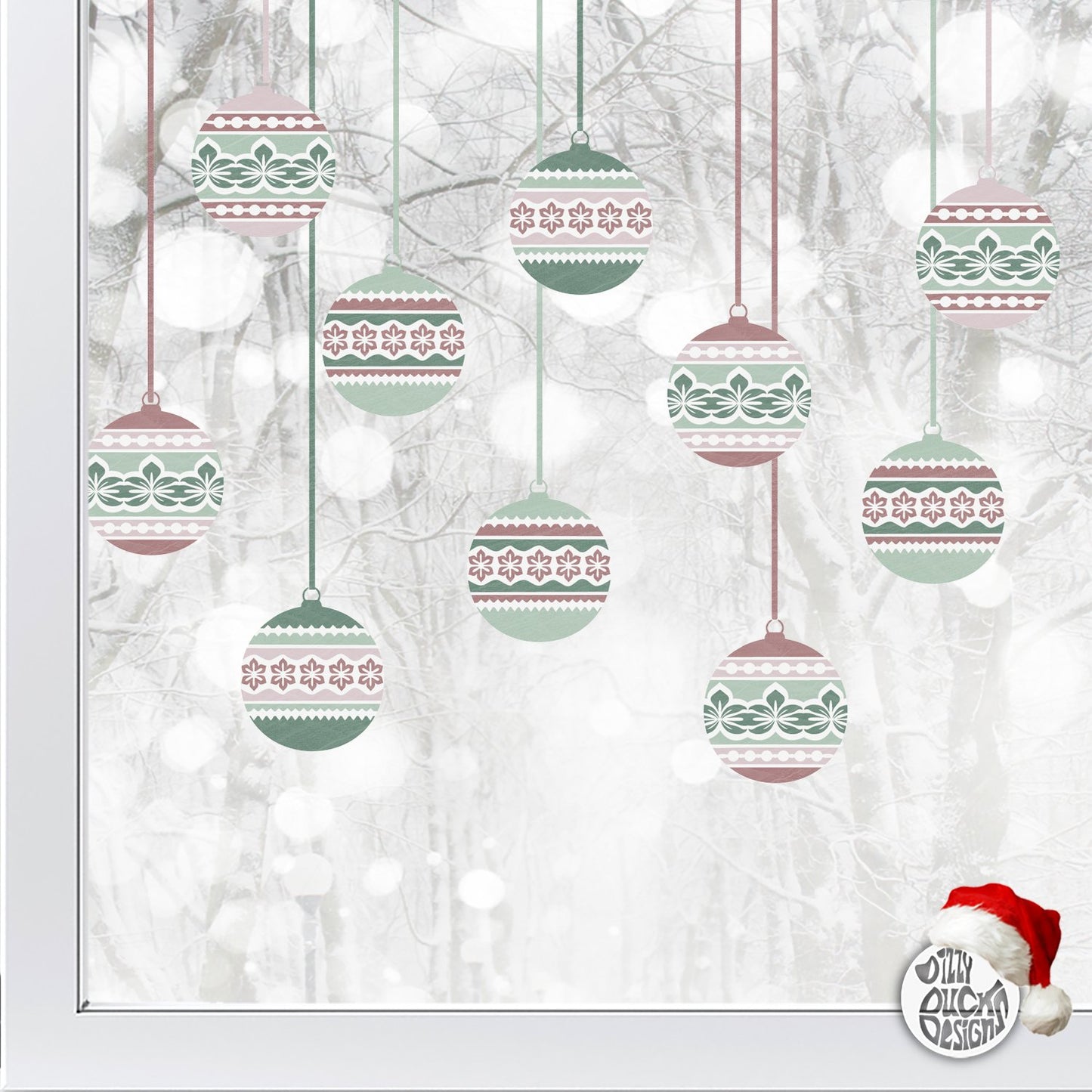 Decal Copy of 10 Nordic Christmas Bauble Window Decals - Red/Green Dizzy Duck Designs