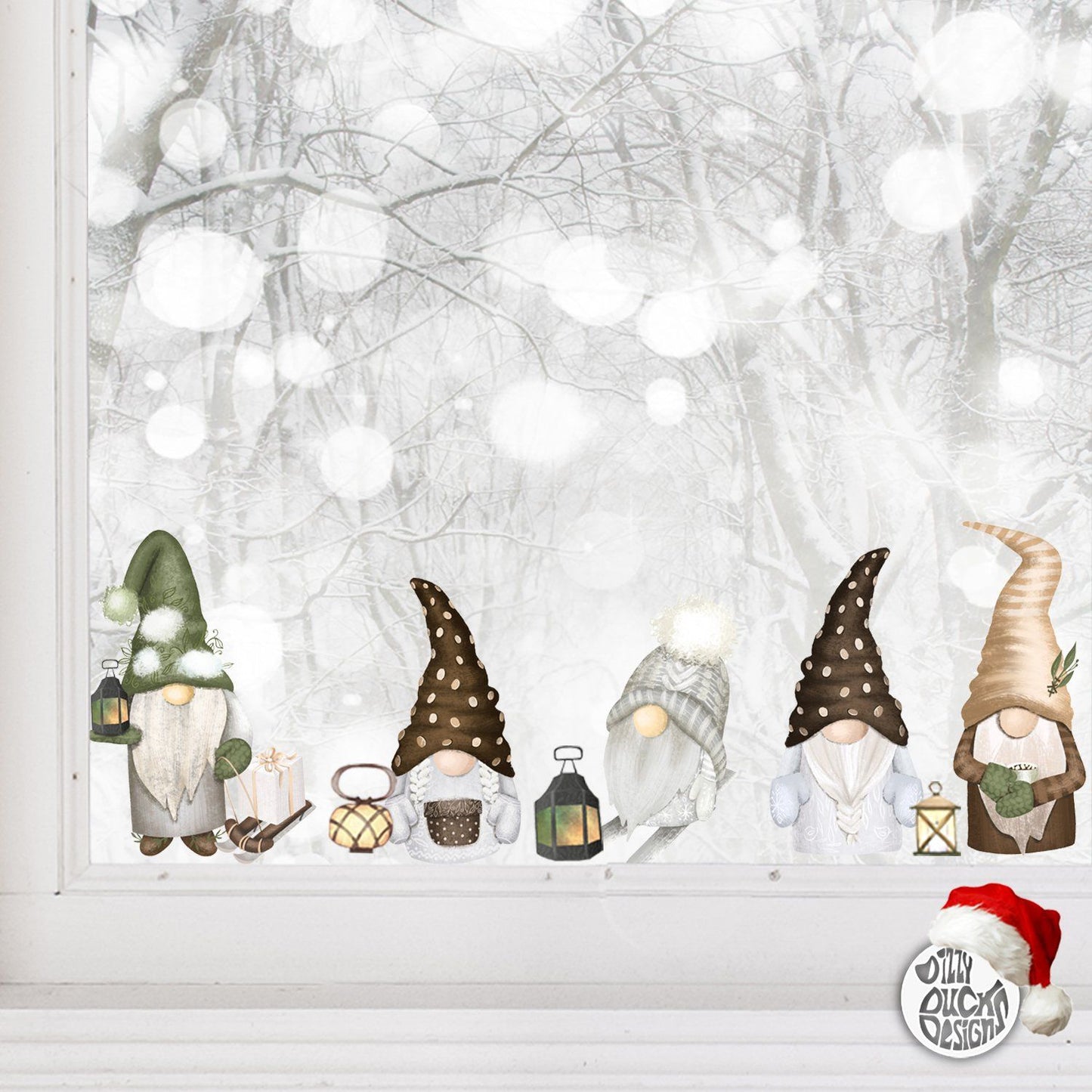 Set of 5 Christmas Gnomes Window Decals - Dizzy Duck Designs