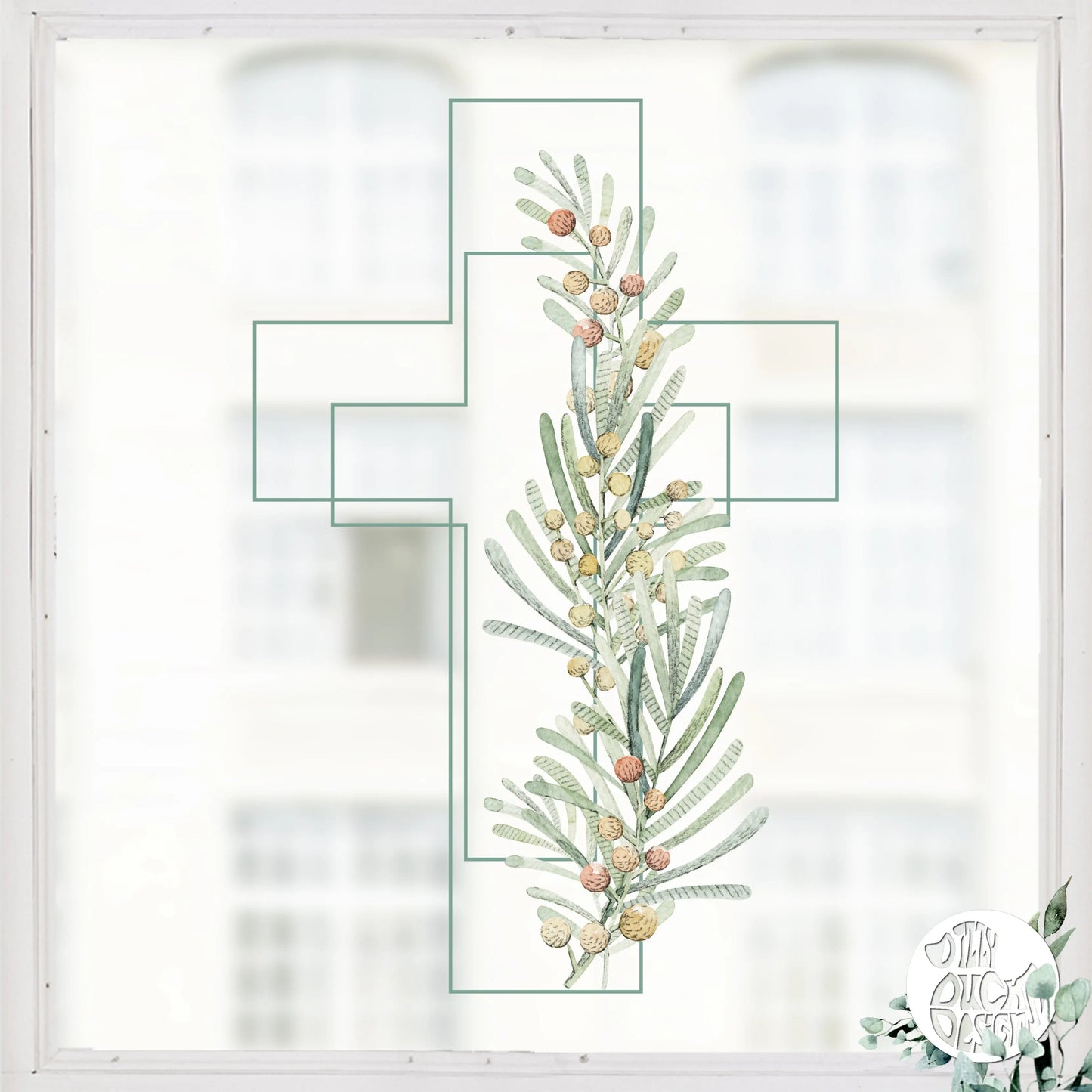 Easter Cross Spring Leaf Window Decal - Dizzy Duck Designs