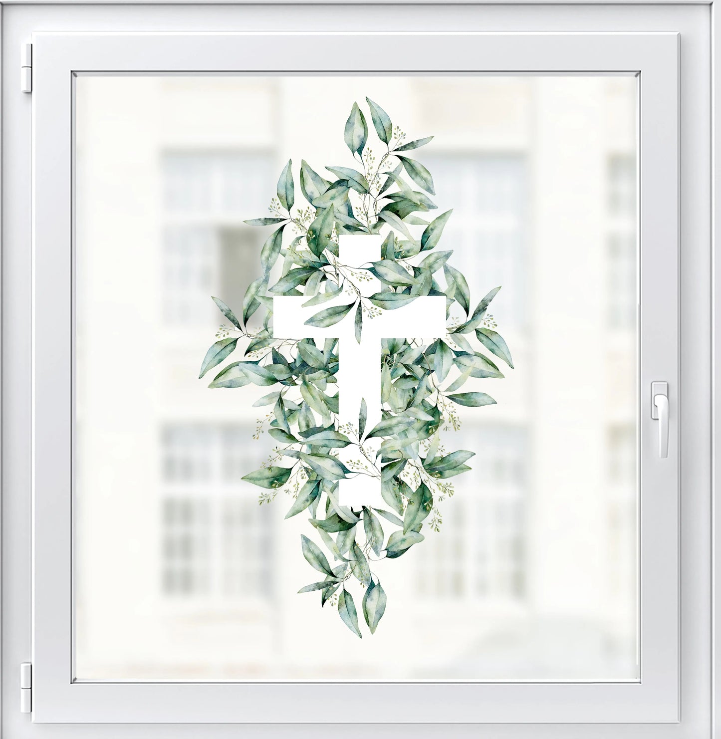 Easter Eucalyptus Cross Window Decal - Dizzy Duck Designs