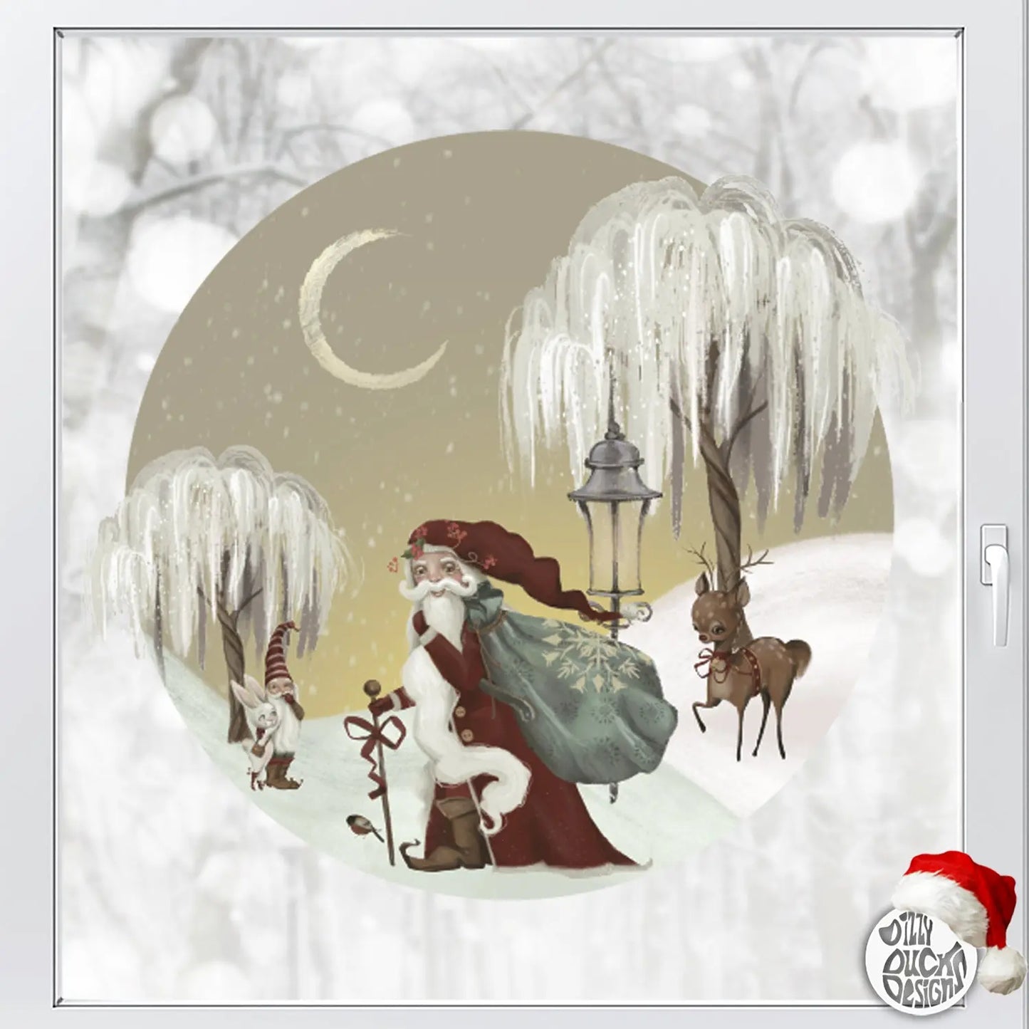 Father Christmas Winter Scene Window Decal - Dizzy Duck Designs