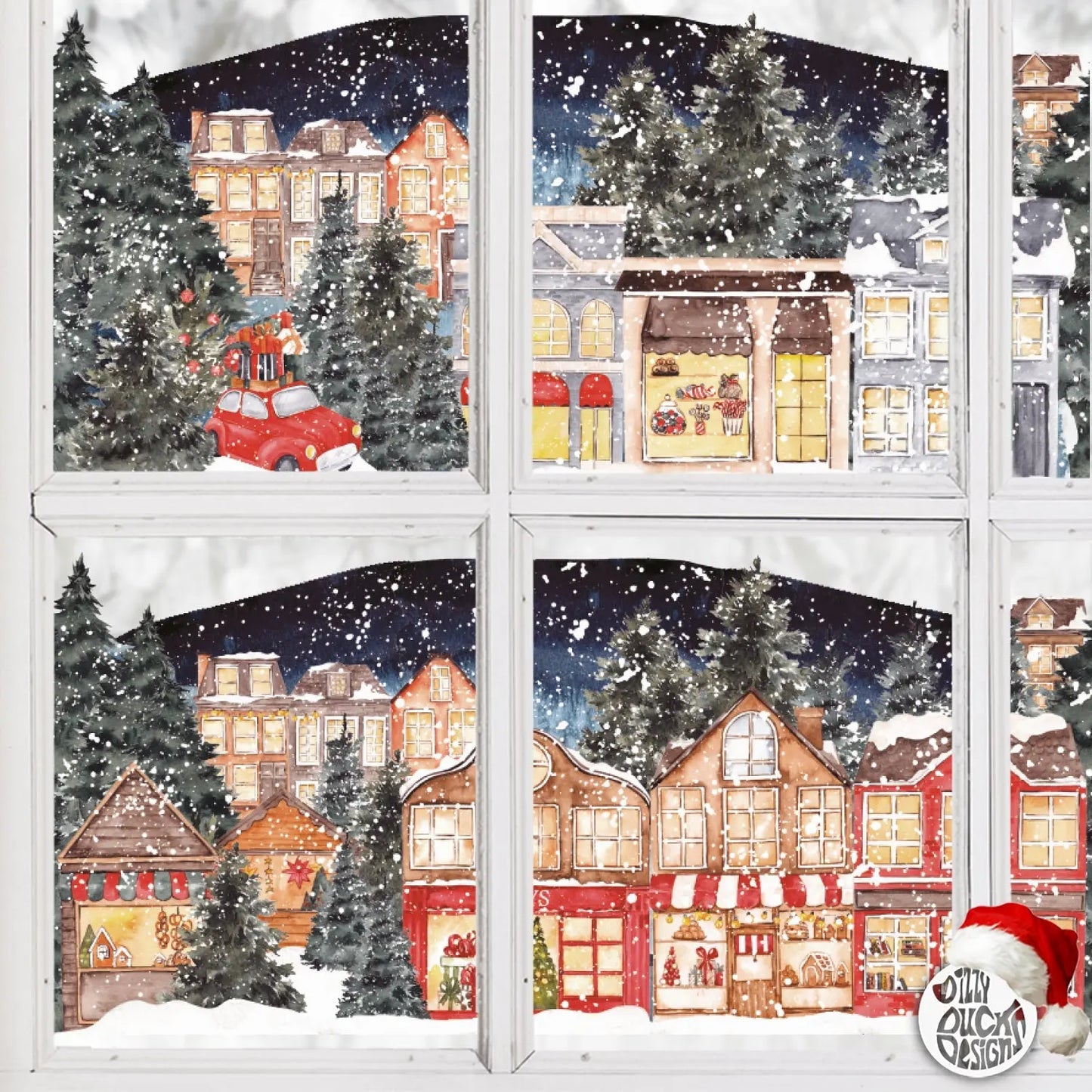 Festive Town Winter Village Window Decal Border - Dizzy Duck Designs