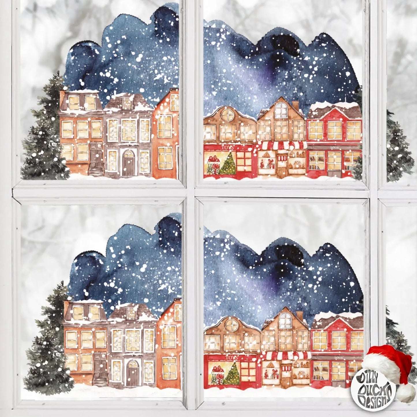 Festive Town Winter Village Window Decal - Dizzy Duck Designs