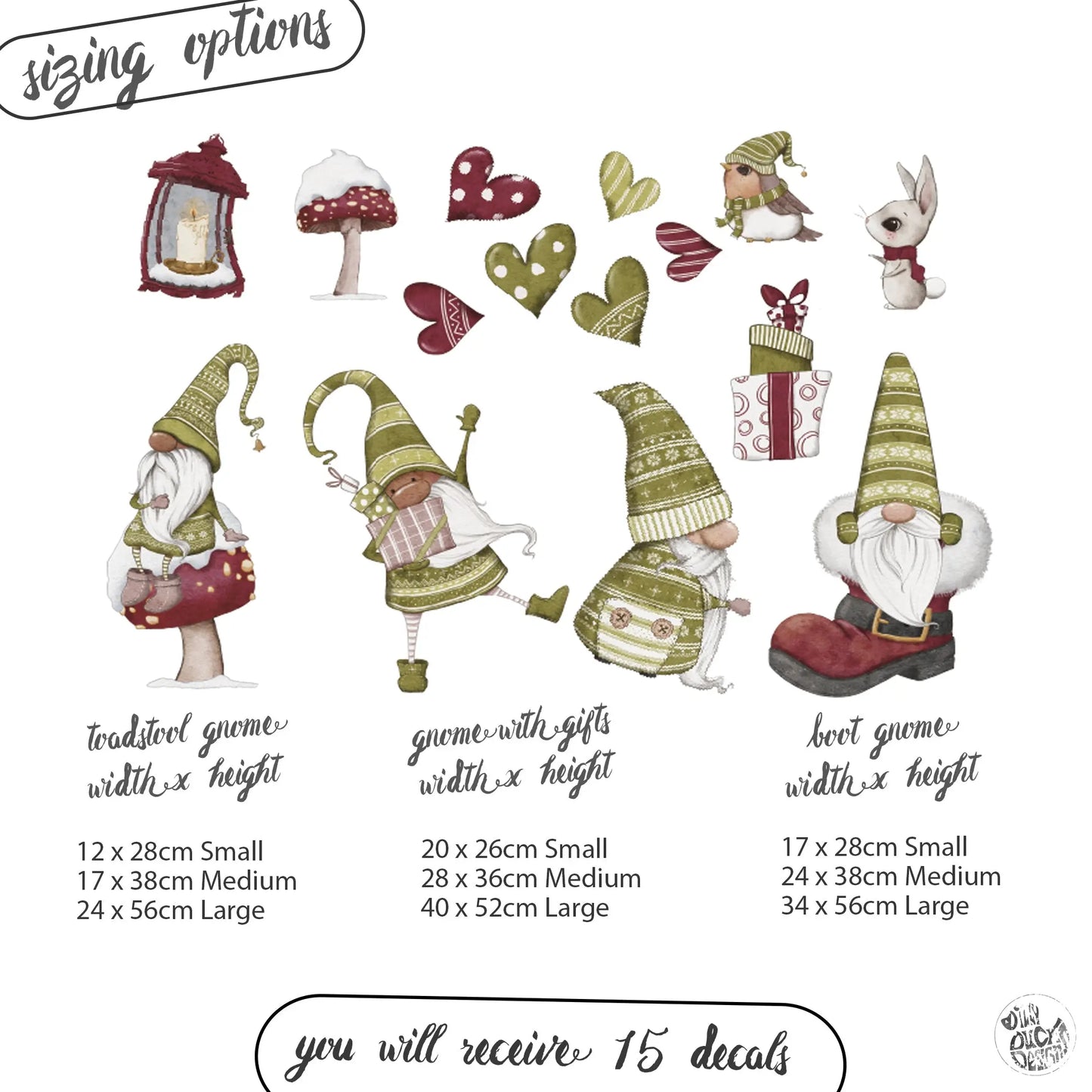 Green Boy Gnome Window Decal Set - Dizzy Duck Designs