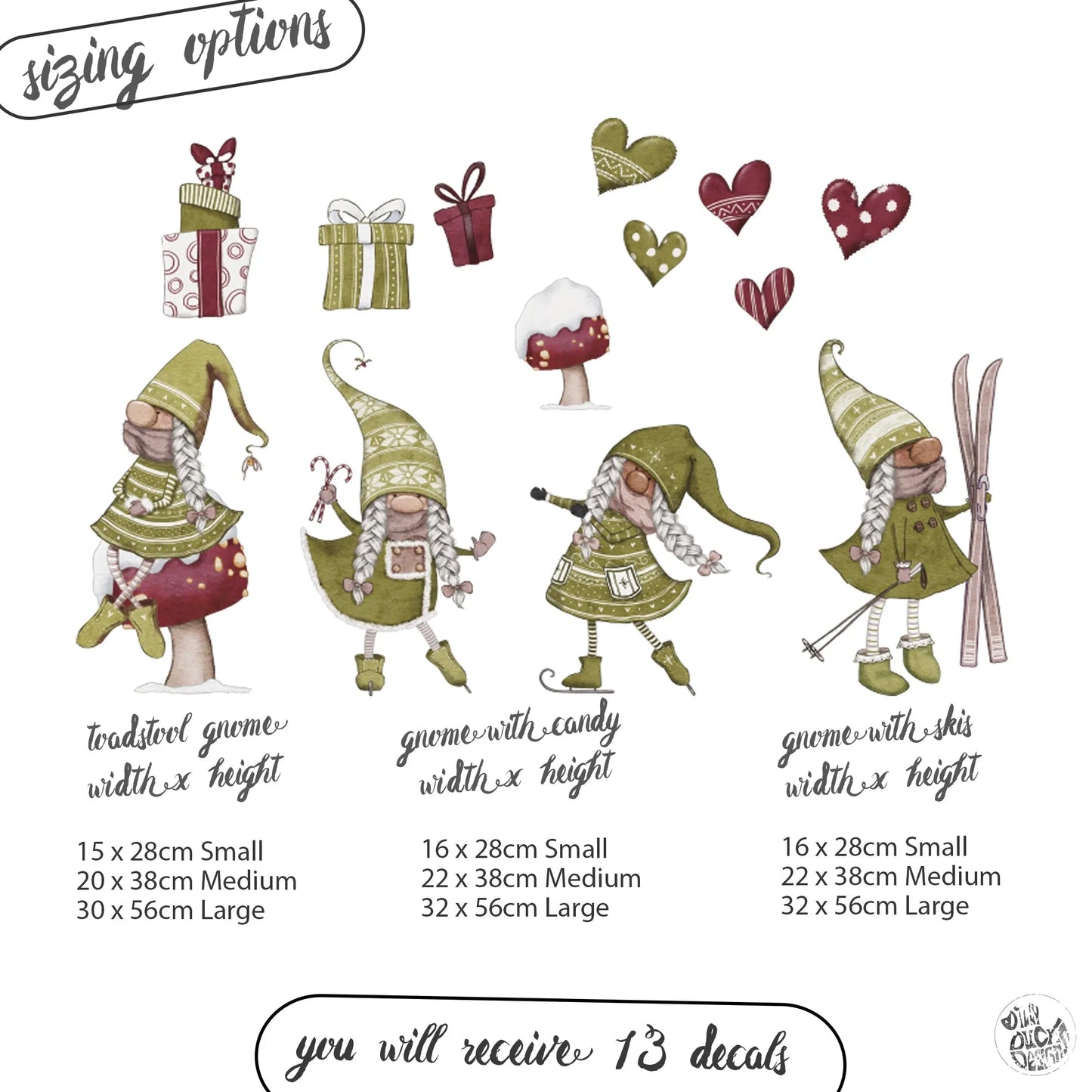 Green Girl Gnome Window Decal Set - Dizzy Duck Designs