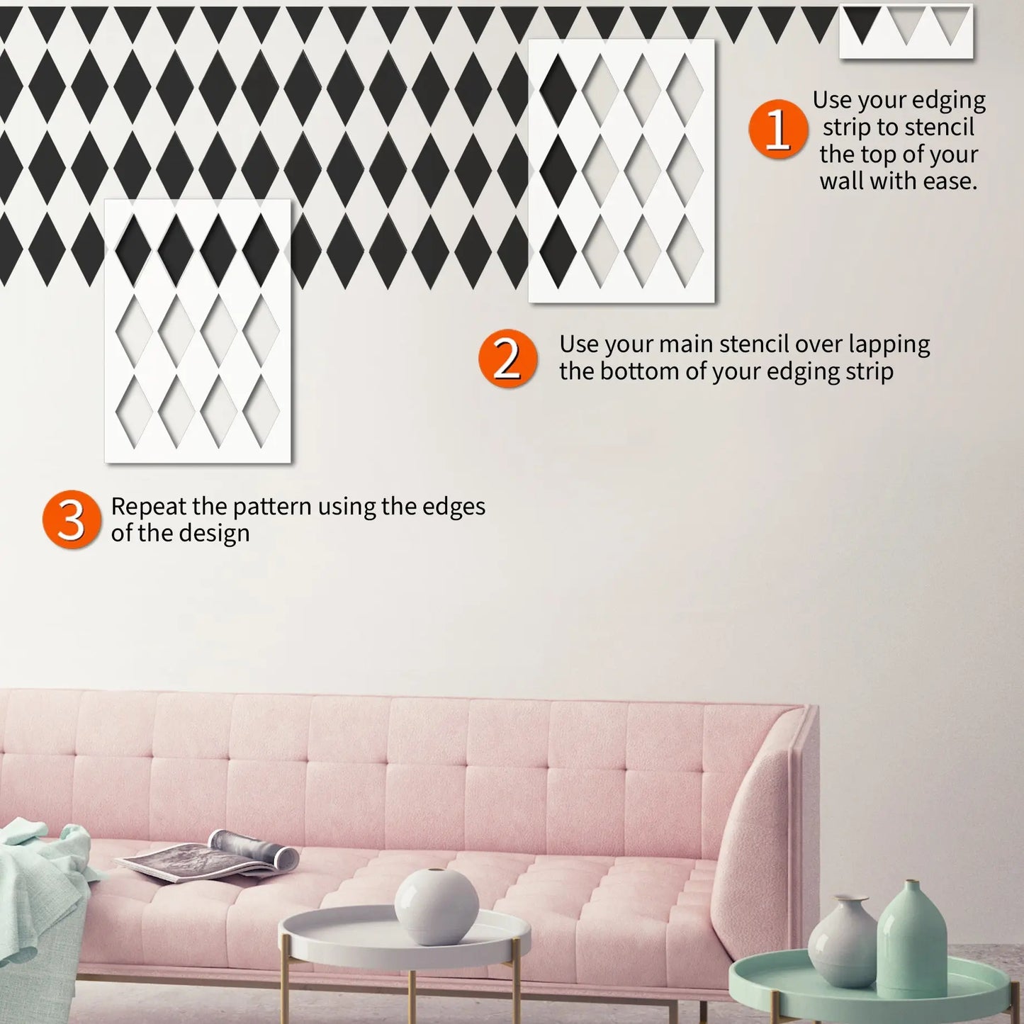 HARLEQUIN Wall Stencil - Dizzy Duck Designs