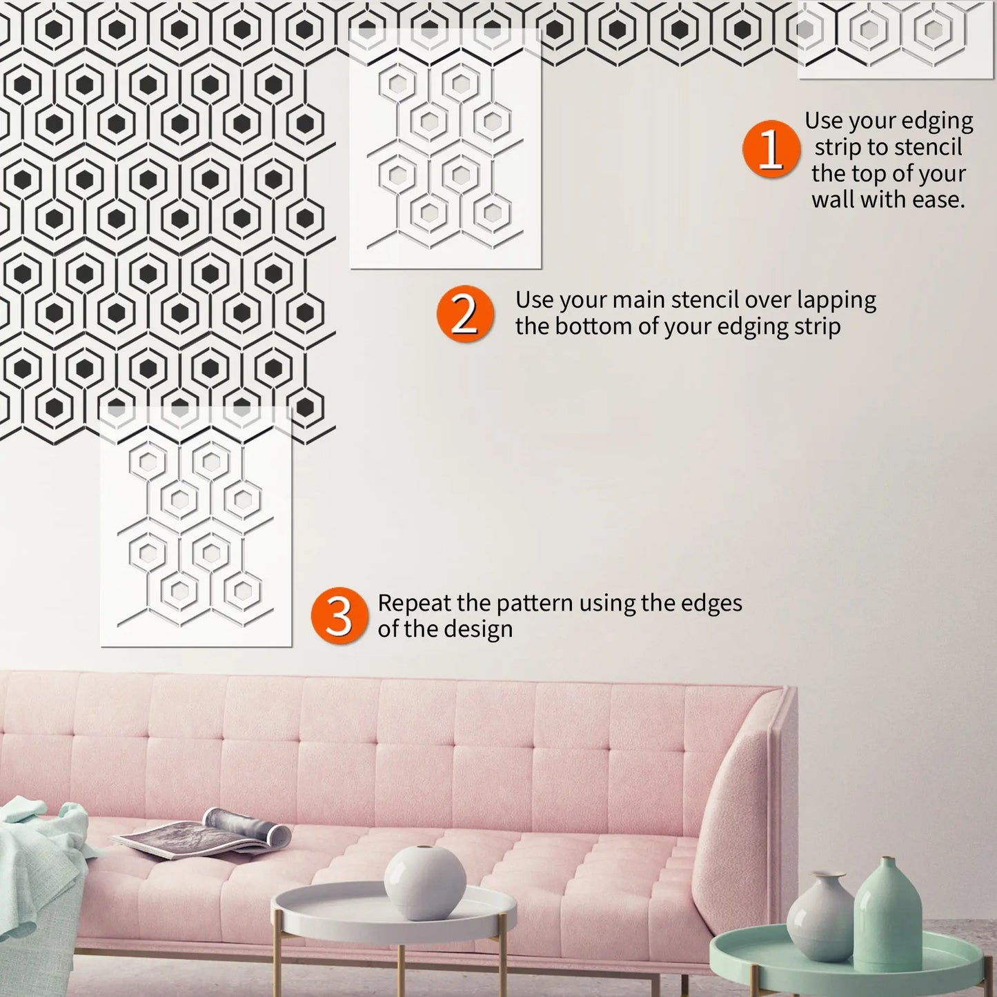 HICKS HEXAGON Wall Stencil - Dizzy Duck Designs
