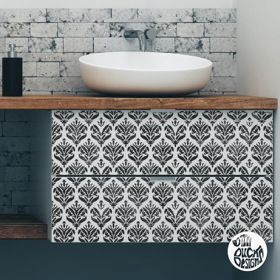 JASMINE DAMASK Furniture Stencil - Dizzy Duck Designs