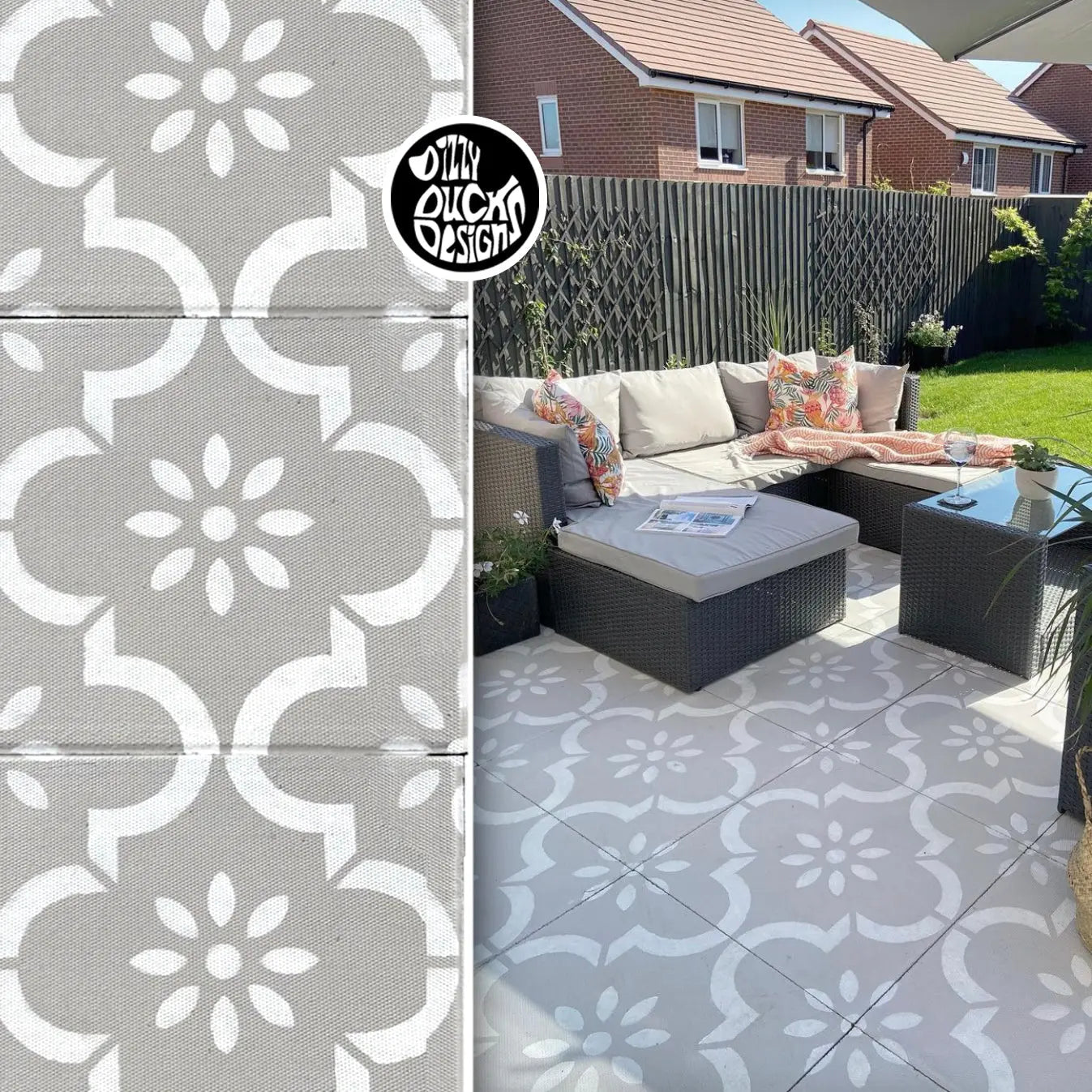 Jannah Patio Stencil - Square Slabs - Dizzy Duck Designs