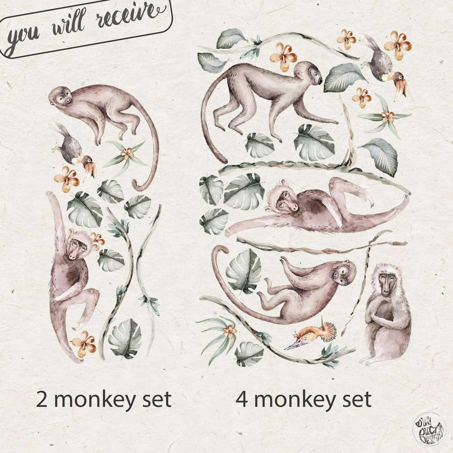 Monkey Wall Decal Set - Dizzy Duck Designs