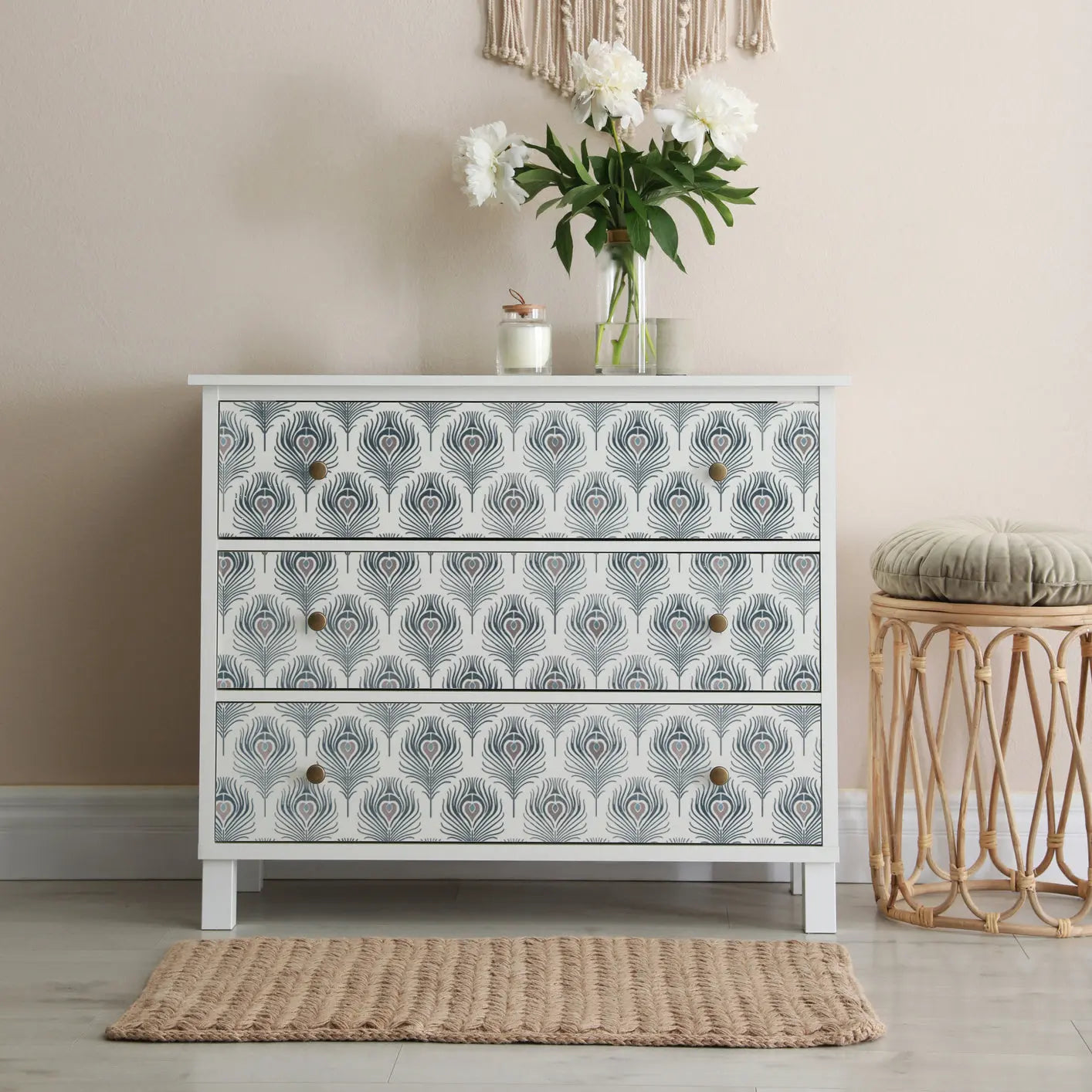 Peacock Feather Furniture Stencil - Dizzy Duck Designs