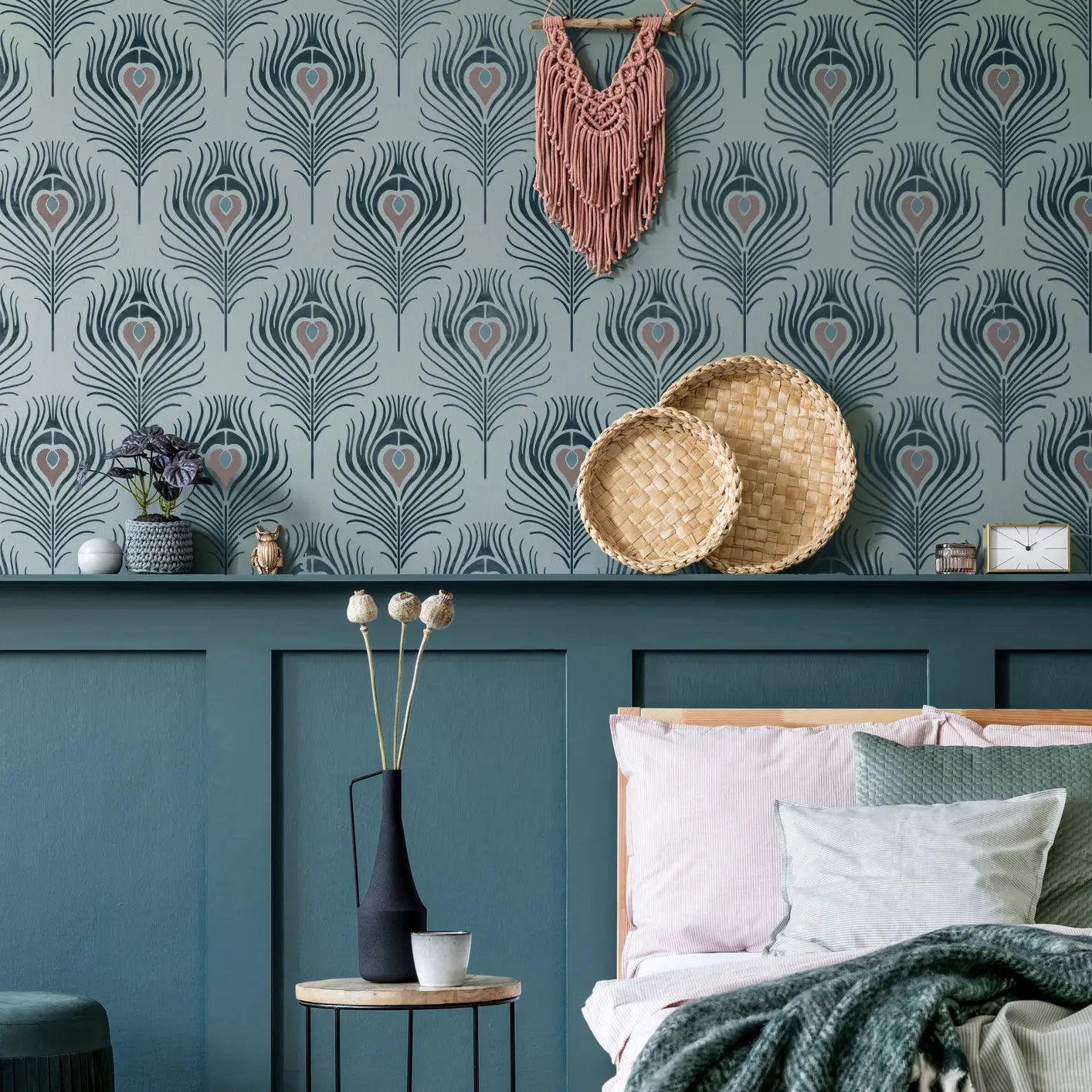 Peacock Feather Wall Stencil - Dizzy Duck Designs