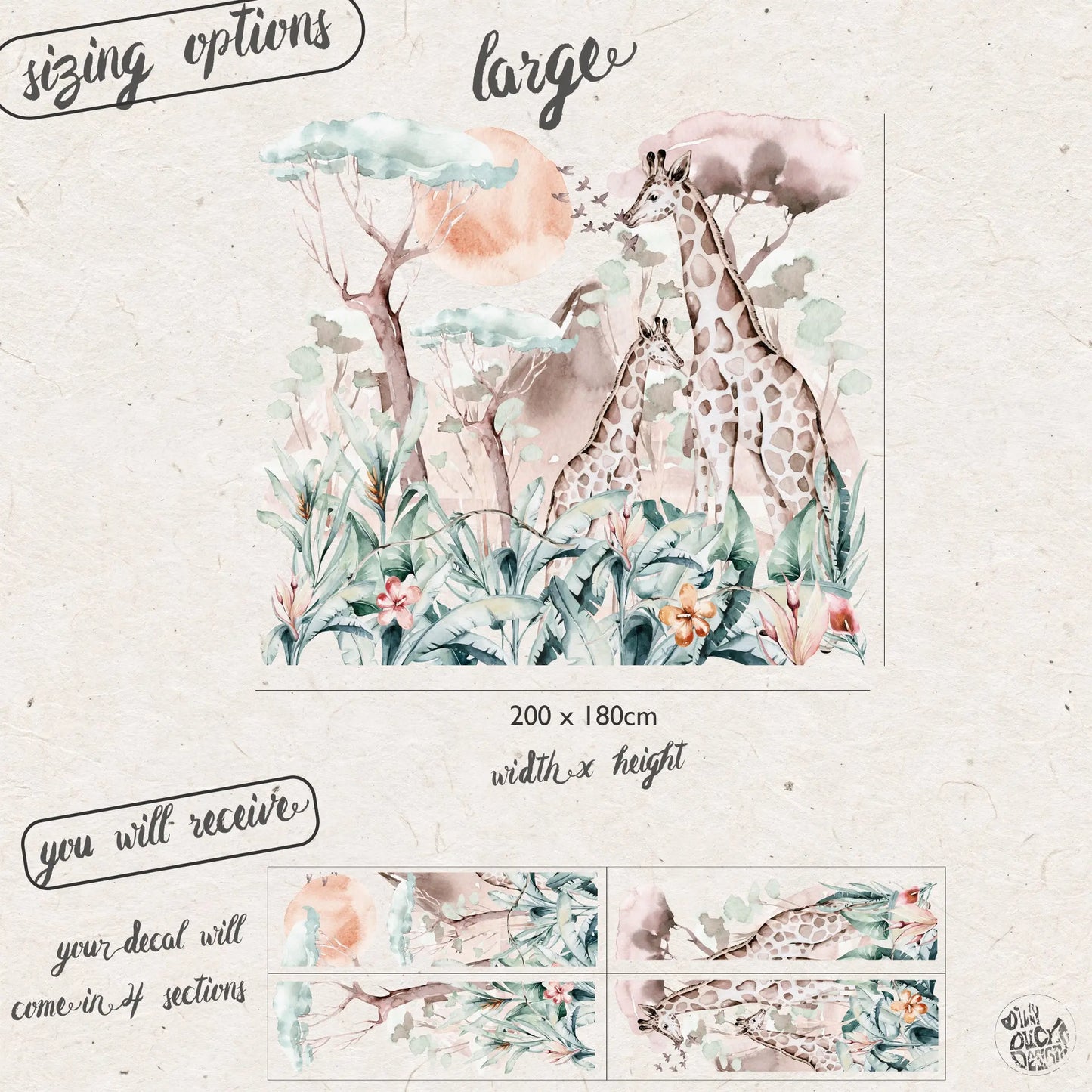 Safari Giraffe Mural Wall Decal - Dizzy Duck Designs