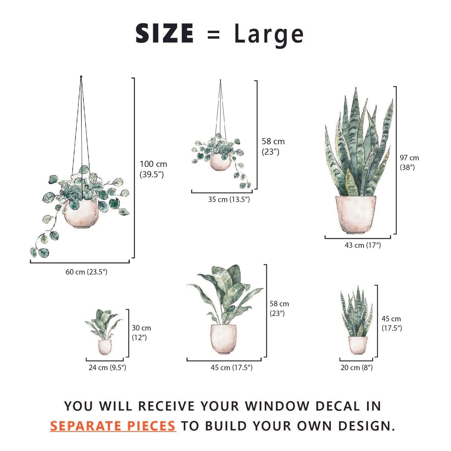 Set of 6 Boho Plants Window Decals - Dizzy Duck Designs